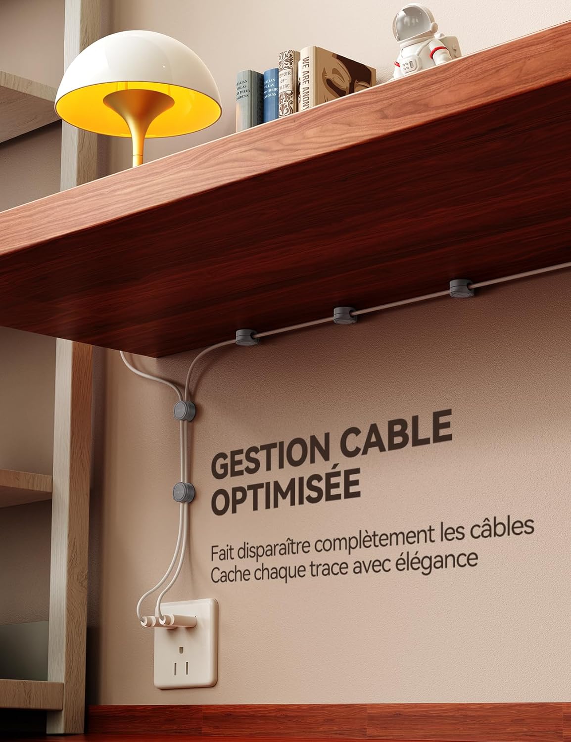 Detalle de FLYLEAD (8 pièces) clips de câble en silicone avec fixation magnétique et adhésif acrylique, gris