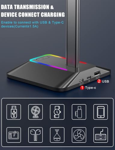 Detalle de New Bee Z8 RGB Kopfhörerhalterung – Halterung aus Aluminium, 7 RGB-Modi, schwarz