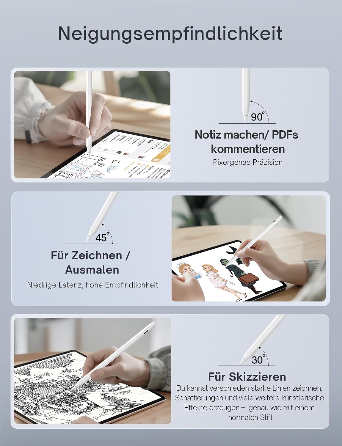 Detalle de MEKO Stift für iPad – Apple Pencil 2. Generation, magnetische kabellose Schnellaufladung & Neigungserkennung