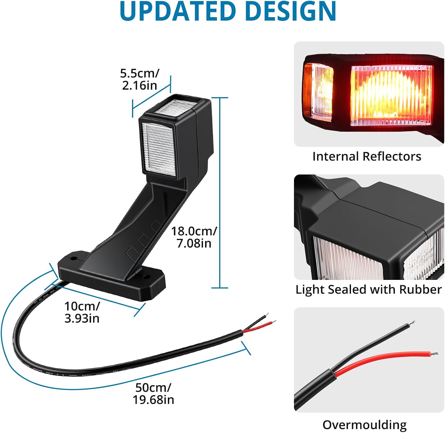 Detalle 2 de AUTOUTLET LED Trailer Marker Lights with Reflective Cup Design (2 Pack) – IP65, 10–30V, 187 mm