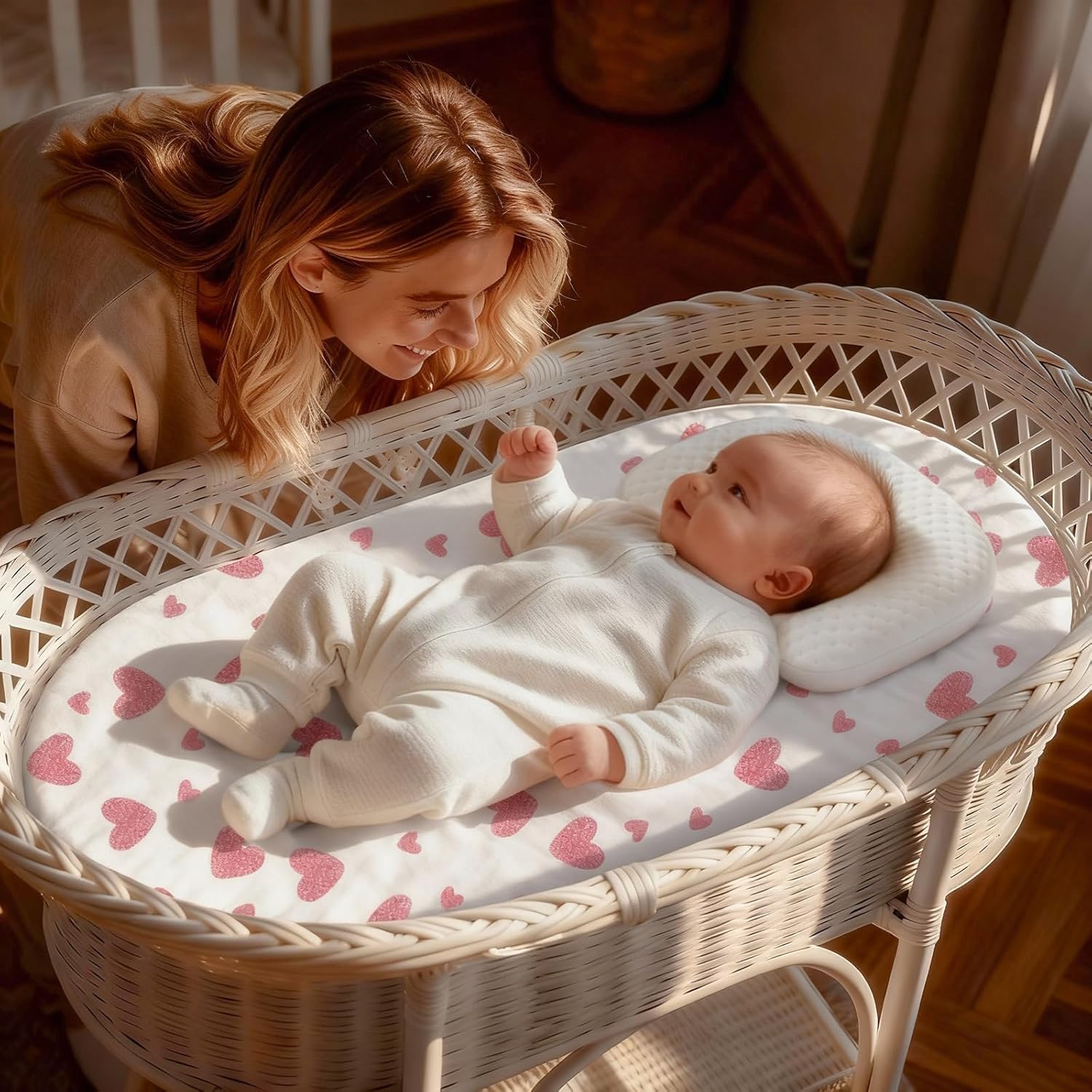 Detalle de IOCCLH 4-Pack Bassinet Sheets, 32 x 16 Inches, Stretch Knit Fabric