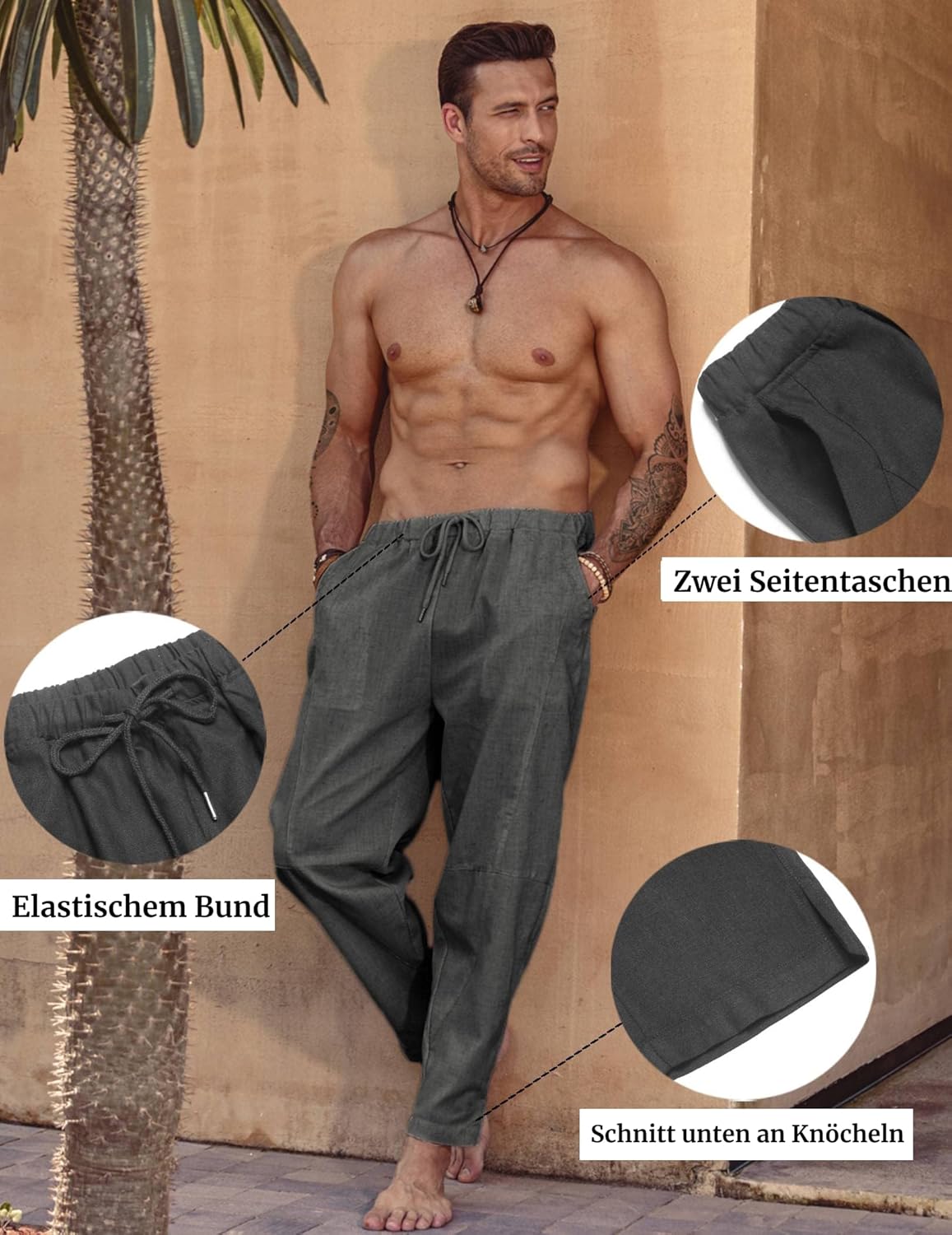 Thumbnail 4 de COOFANDY Herren-Leinenhose in Harem-Style mit Taschen (70% Viskose, 30% Leinen)