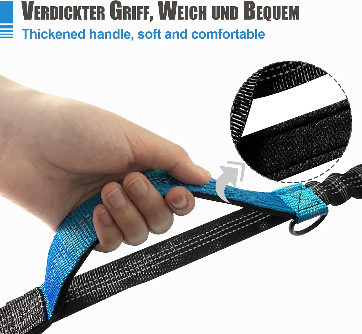 Detalle 2 de Snocyo Jogging-Hundeleine – elastische 2-in-1 Leine mit Gürtel & Doppelgriff (bis 50 kg)