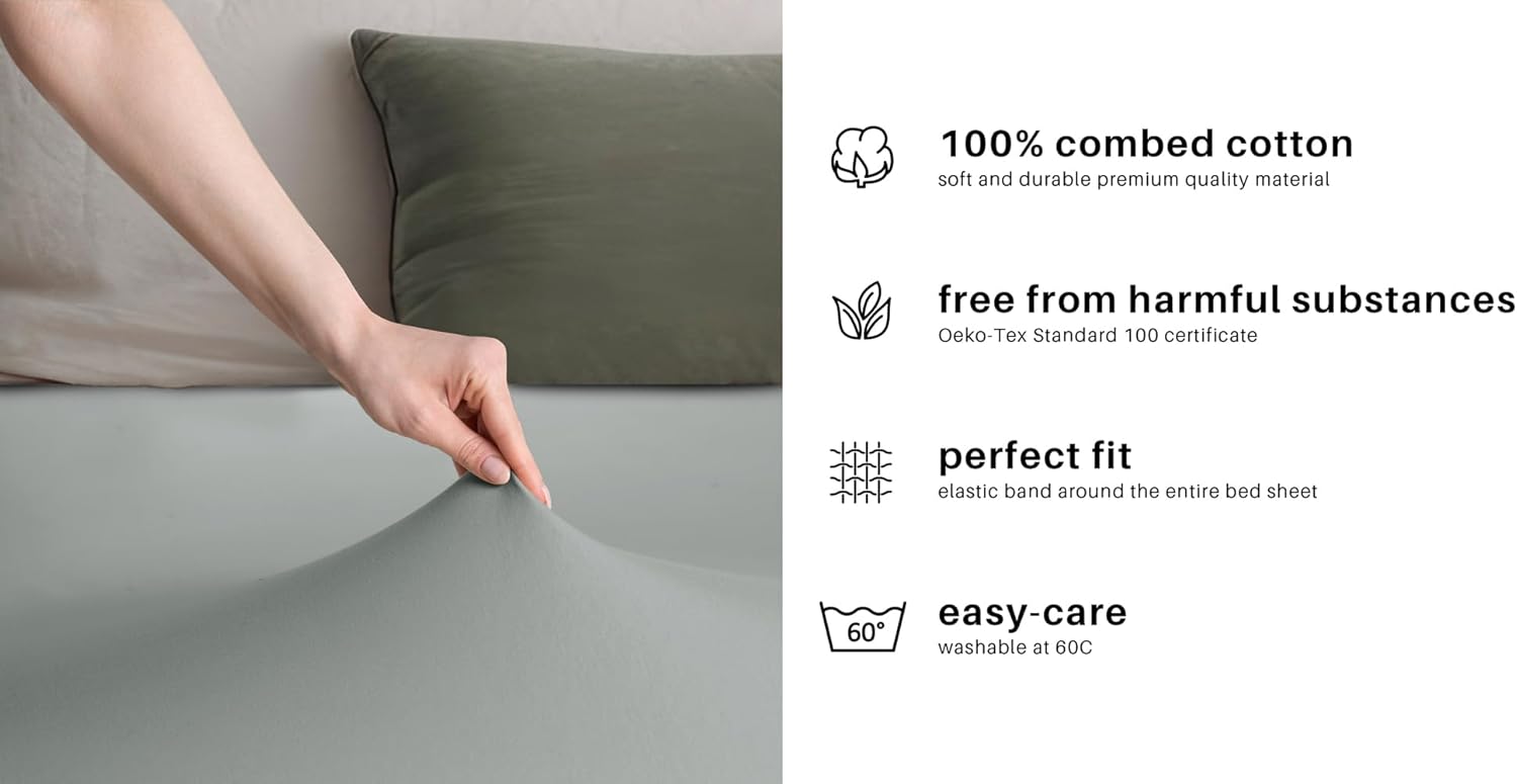 Thumbnail 4 de DecoKing Jersey-Spannbettlaken „Amber“ (200x220 / 220x240) aus 100% gekämmter Baumwolle – Grau Stahl