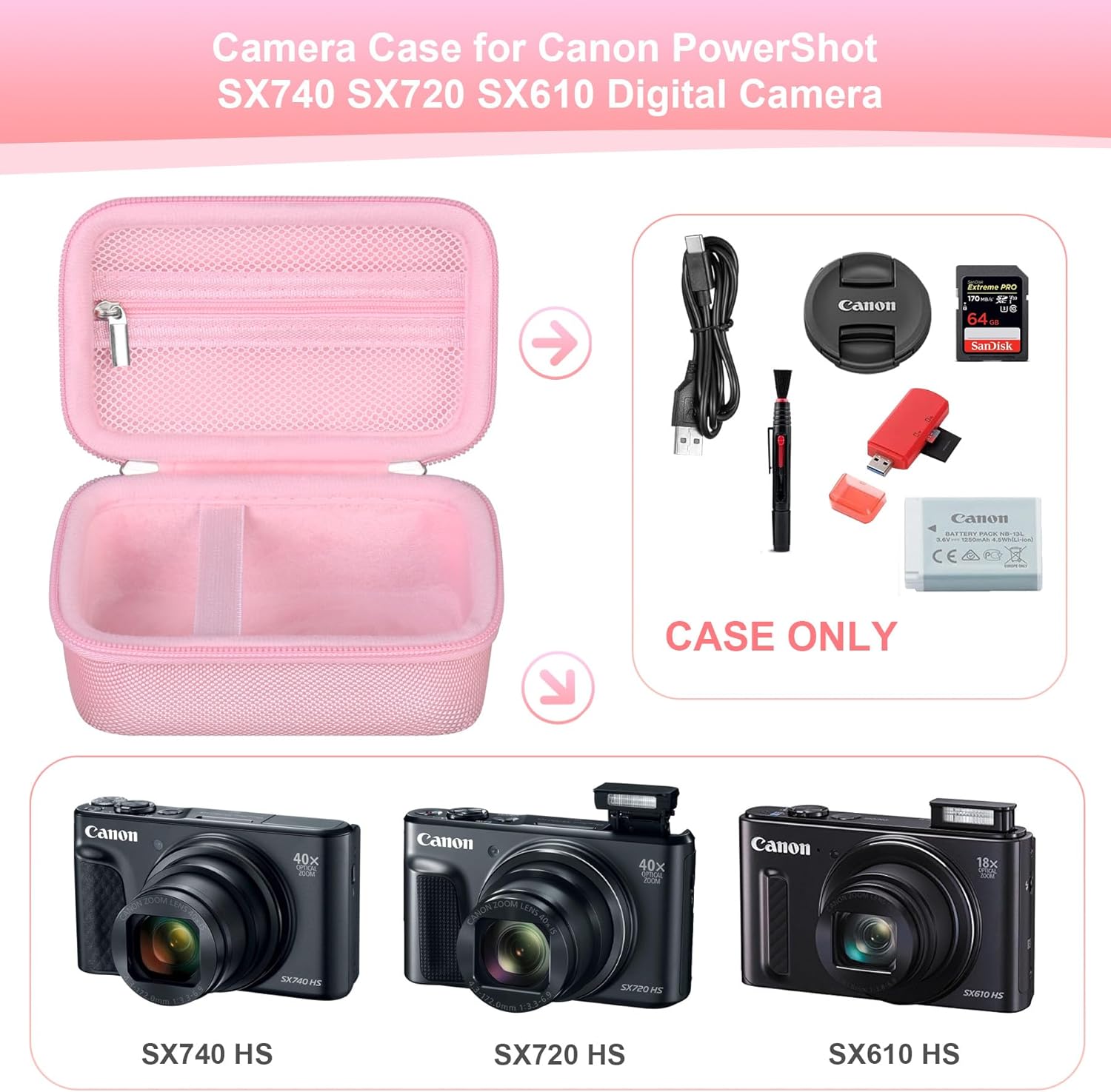 Detalle de RAIALL Camera Case for Canon PowerShot SX740 / SX730 / SX720 / SX610 HS – Hard Shell, Pink
