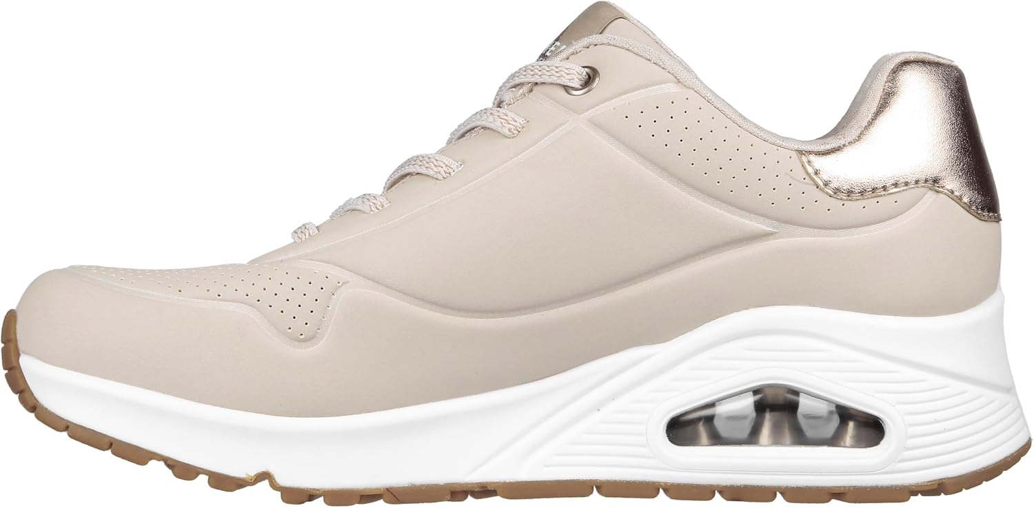 Detalle de Skechers Uno - Shimmer Away para mujer (Natural, talla 38 EU): zapatillas con tacto acolchado y ribete metálico
