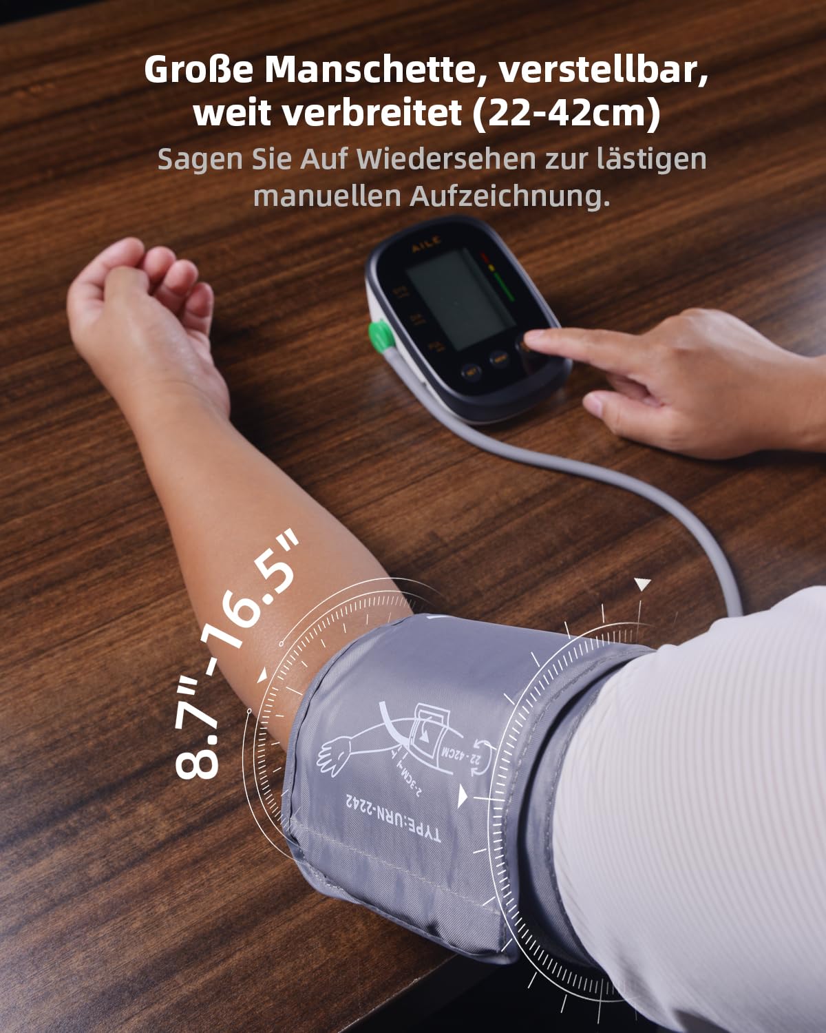 Detalle 2 de AILE Blutdruck Messgerät große Manschette 22–42 cm