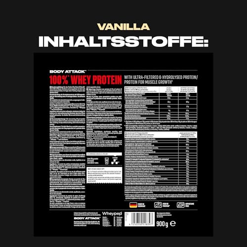 Thumbnail 6 de Body Attack 100% Whey Protein Vanilla, 900 g – Cremiges Proteinpulver mit Hydrolysat und BCAA’s