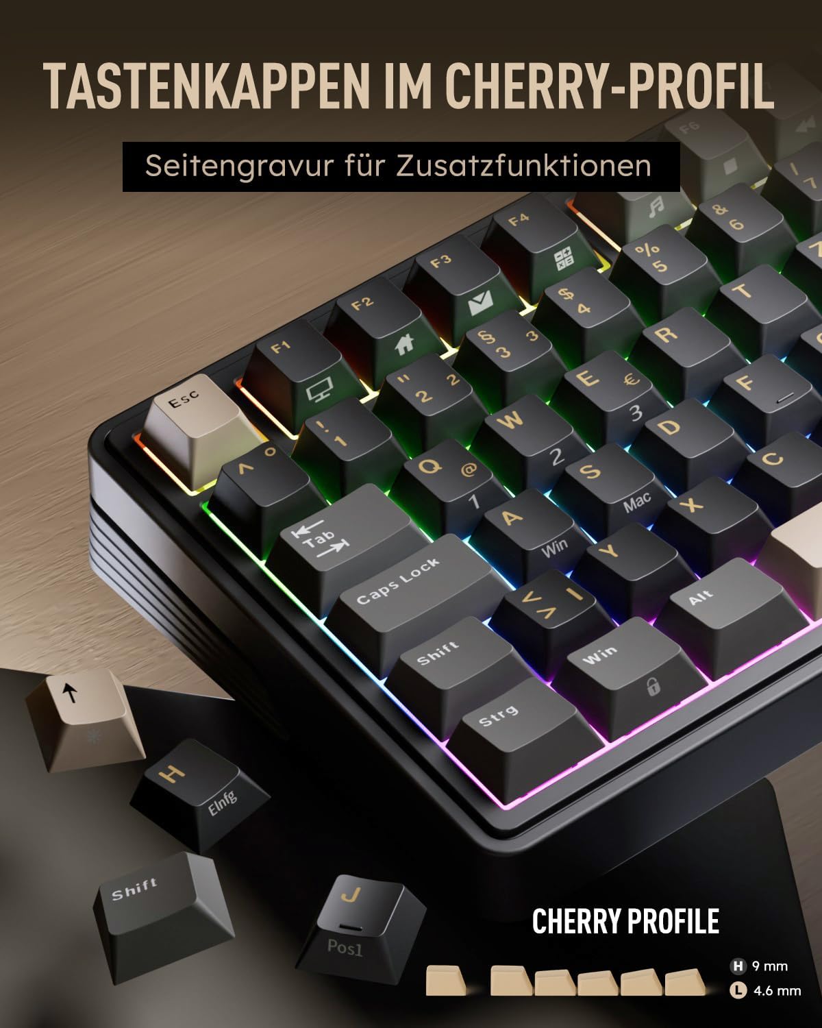 Thumbnail 4 de RK ROYAL KLUDGE M100 mechanische Tastatur (kabellos) mit Display, Drehknöpfen, QWERTZ, BT/2.4 GHz, USB-C und Hot-Swap