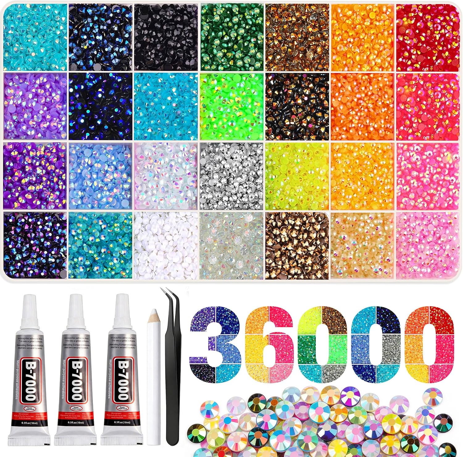 Detalle de Artdone US-RS02 Resin Rhinestones, 3 mm, 28 Jelly AB Colors, 36,000 Pieces
