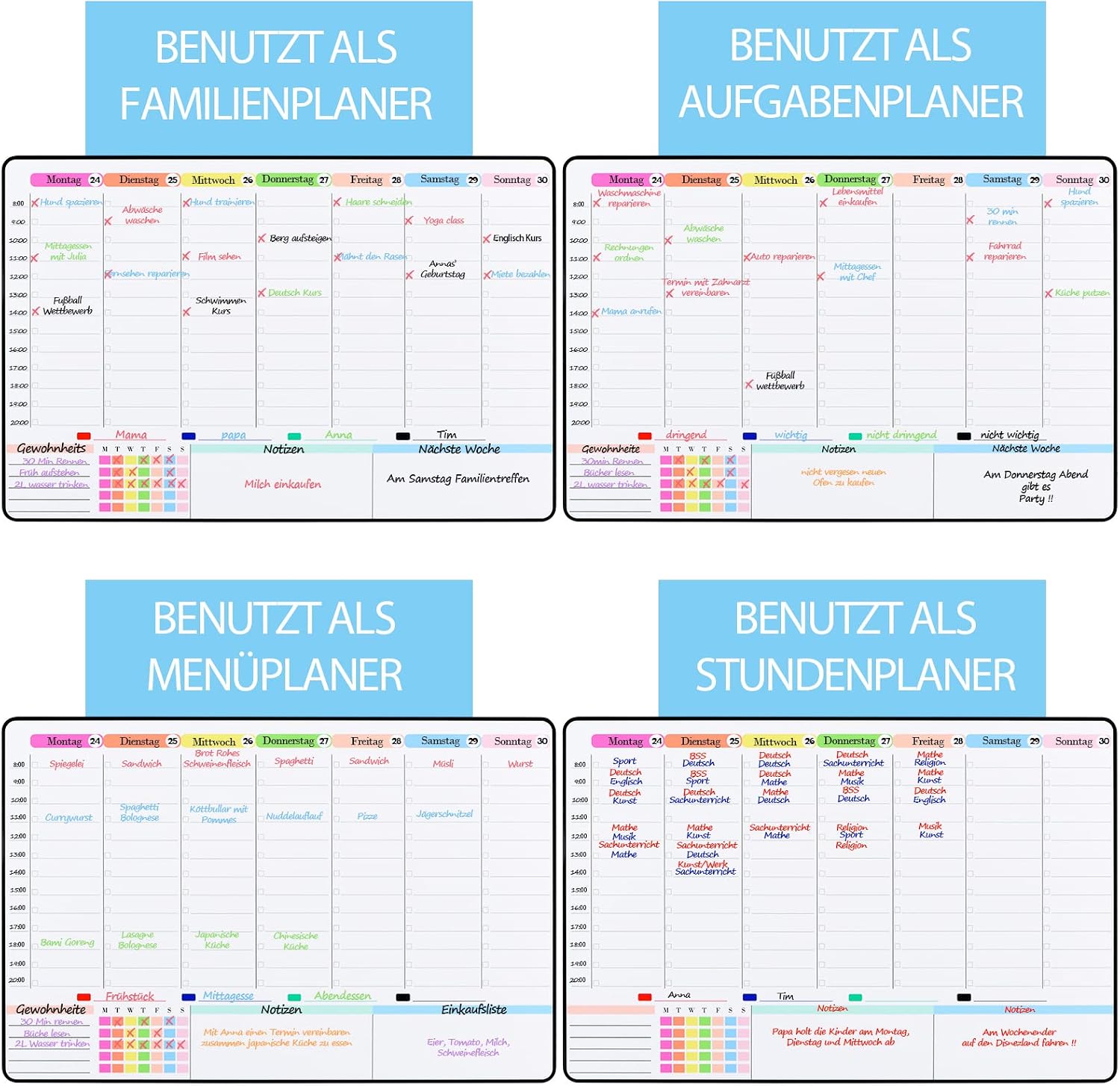 Detalle de POPRUN magnetischer Whiteboard-Wochenplaner 42 x 28 cm mit Magneten, abwischbar