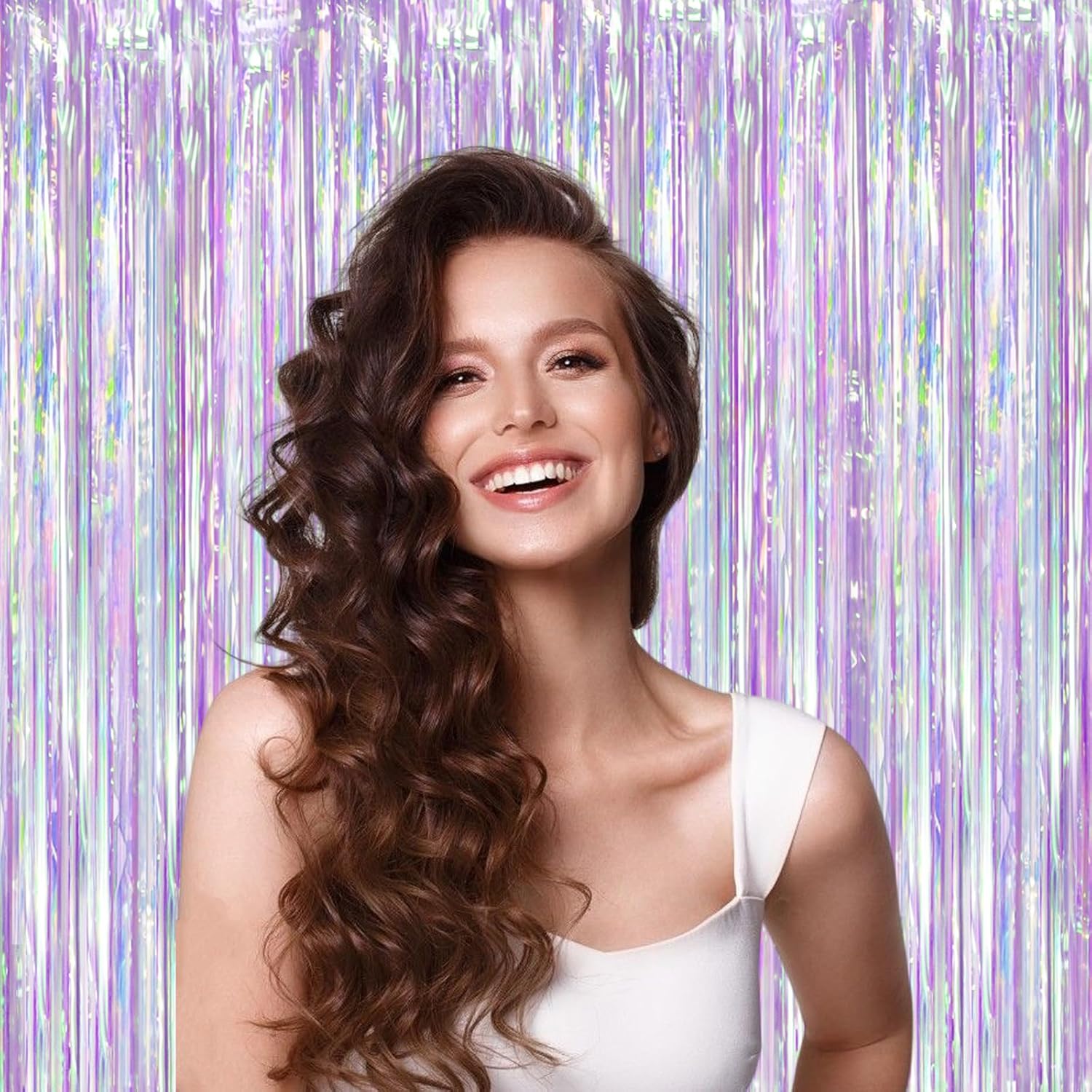 Thumbnail 4 de Voircoloria Iridescent Party Backdrop 3Packs – Transparent Tinsel Foil Fringe Curtain for Mermaid, Unicorn, and Birthday Parties