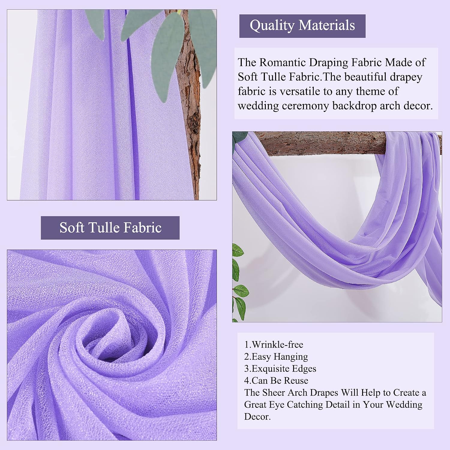 Thumbnail 3 de gogoparti CP34 Lavender Sheer Wedding Arch Drapes, 19 Ft, 2 Panels