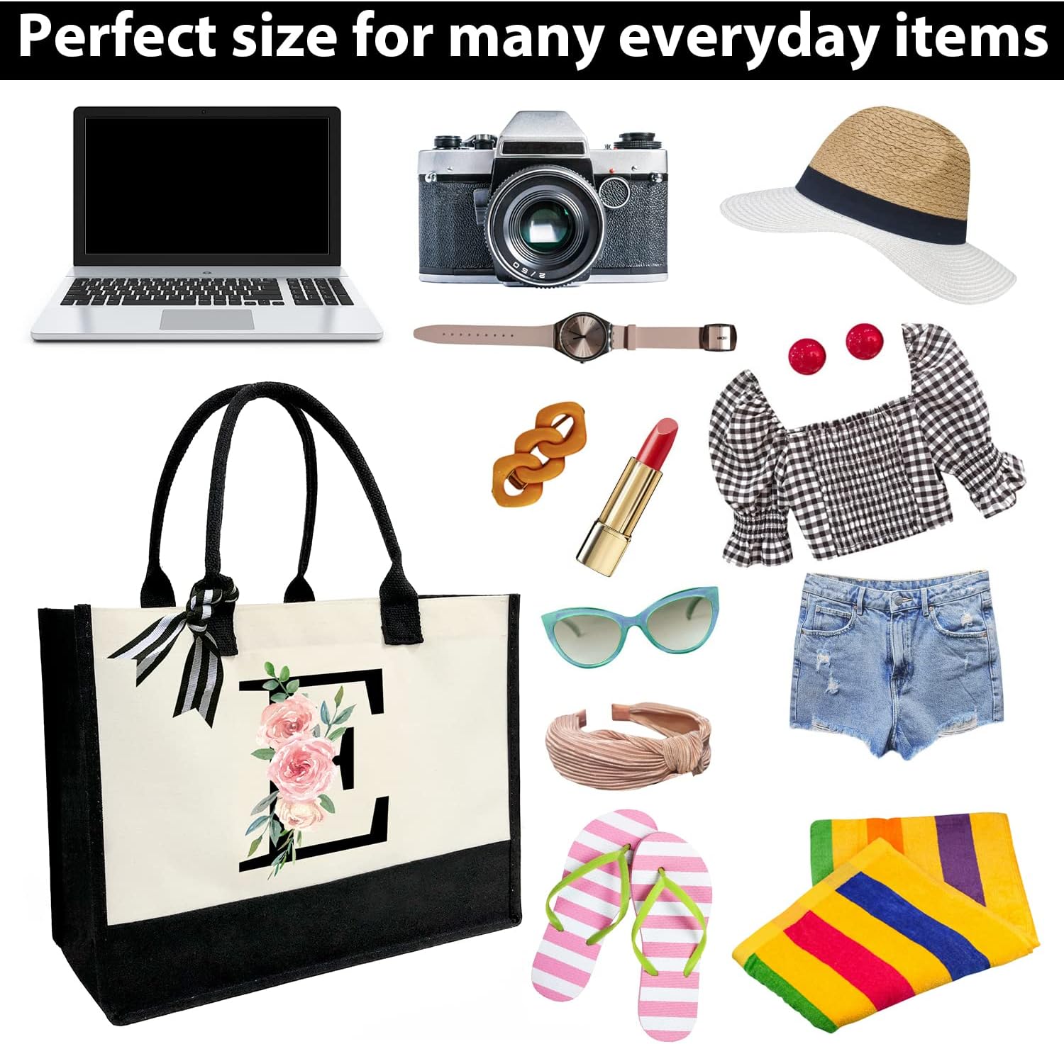 Thumbnail 3 de ZHONYEE Personalised Initial Canvas Tote Bag for Women with Monogram and Waterproof Lining