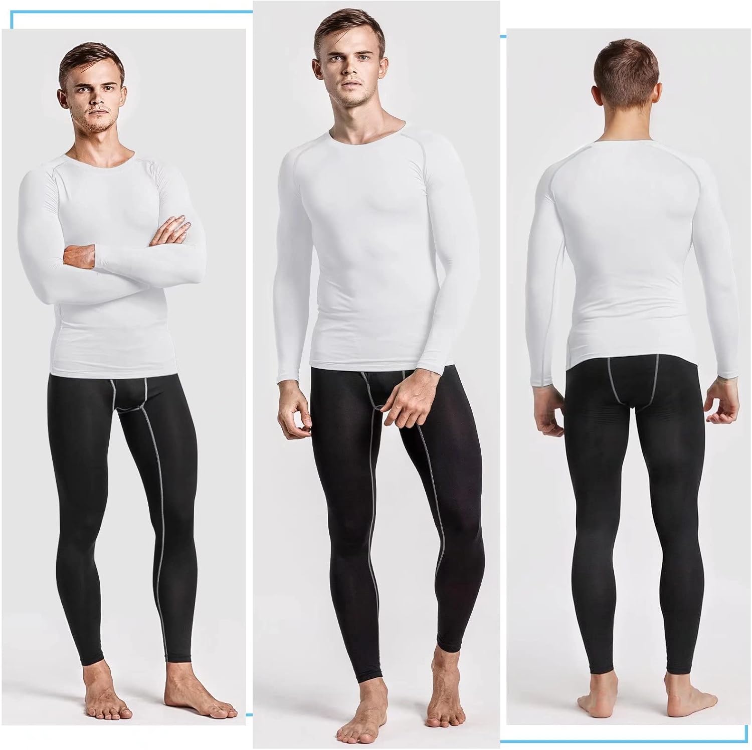 Detalle 2 de Sillictor Men's Compression Base Layer Top – Long Sleeve Quick Dry Running Top (UPF 50+)