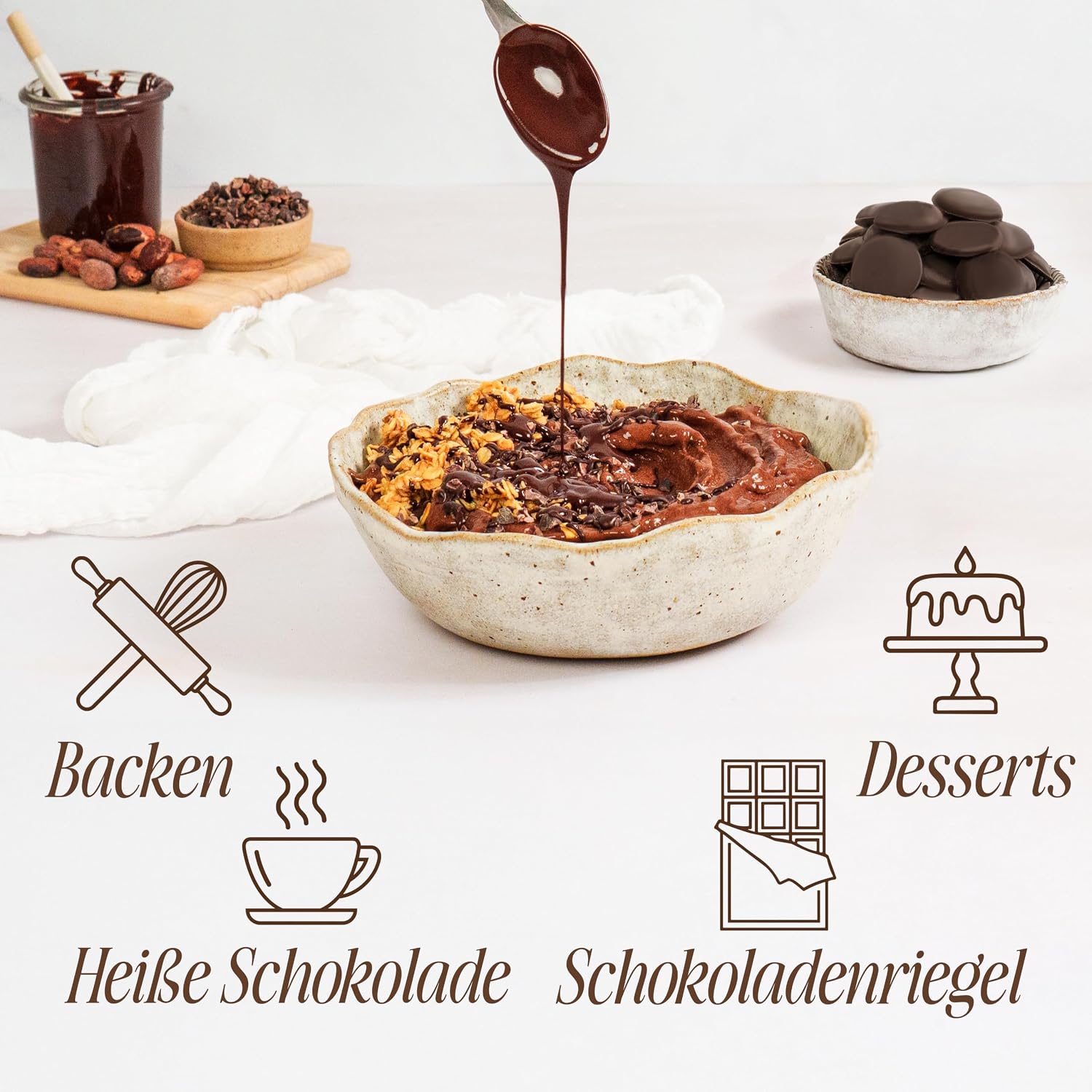 Detalle de Sevenhills Wholefoods Kakaomasse Bio 500 g – ungesüßt, vielseitig einsetzbar zum Backen, Likör und heiße Schokolade