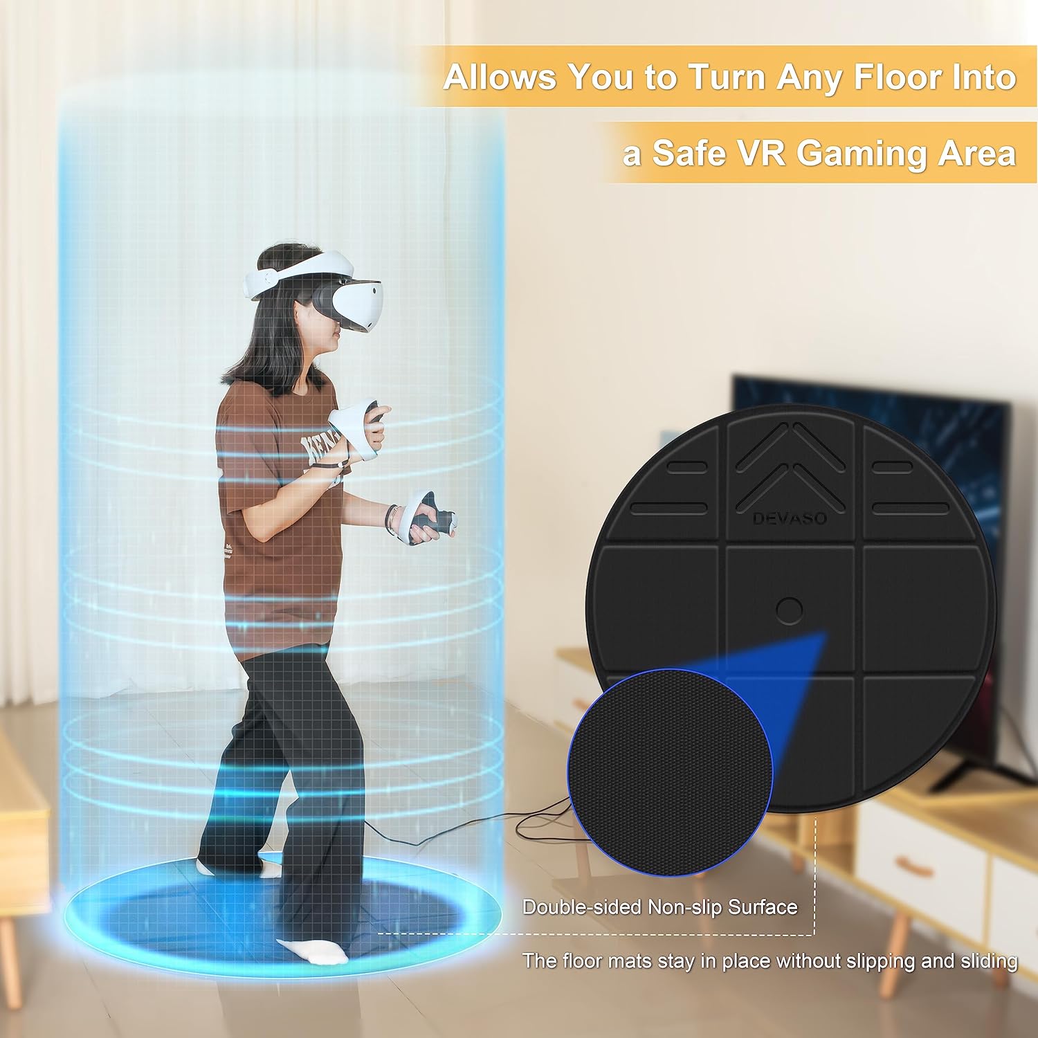 Detalle de DEVASO Faltbare VR-Matte für Meta Quest 3 Runde Anti-Ermüdungs Matte