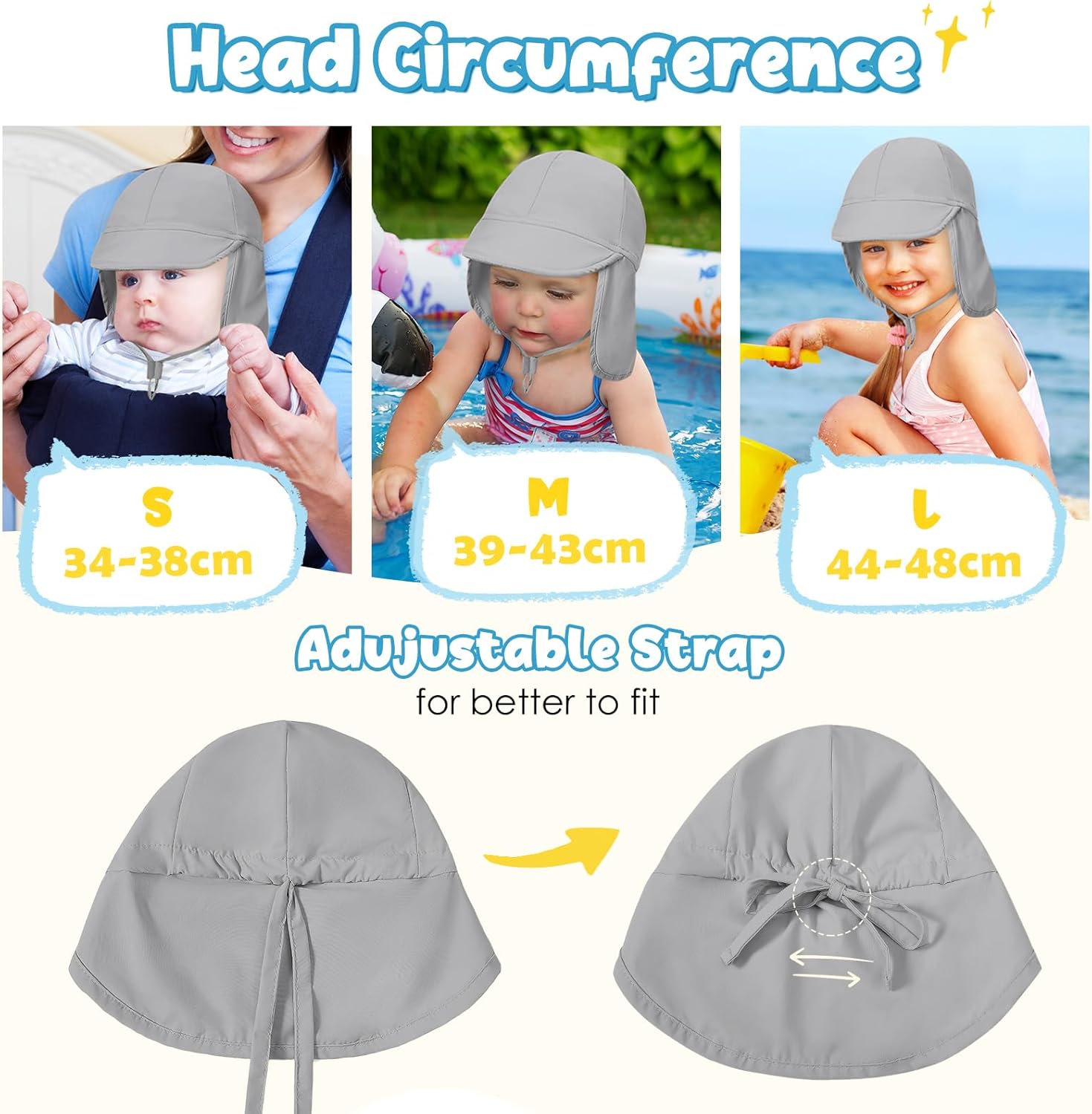 Thumbnail 4 de Xnova Baby Sonnenhut mit Nackenklappe und Bindebändern UPF 50+ – Sommerschutz für Kinder