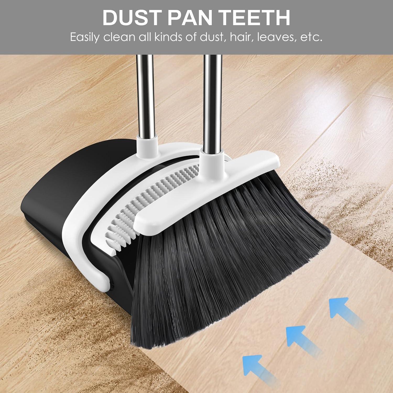 Thumbnail 2 de EZKEY Long-Handle Broom and Dustpan Set with Adjustable Telescopic Poles and Dustpan Comb Teeth
