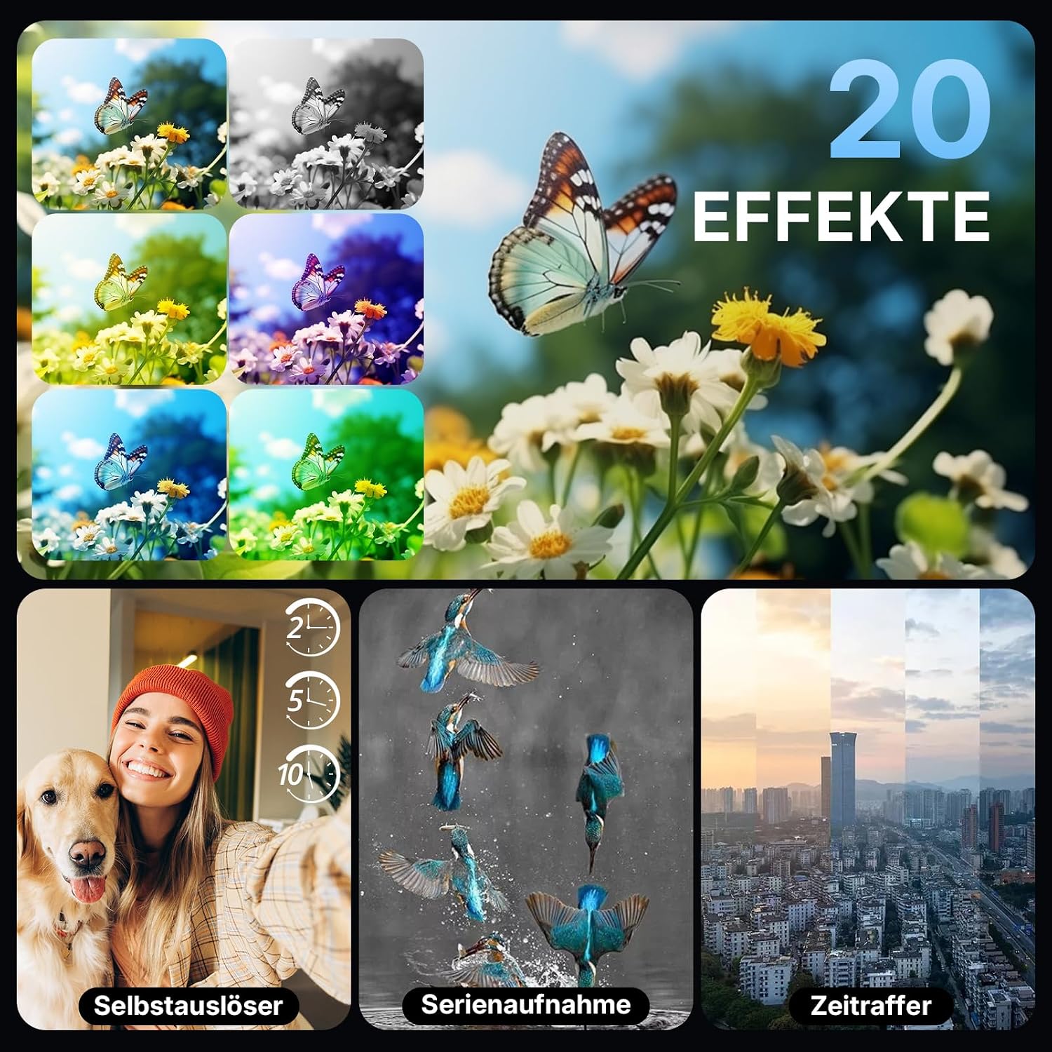 Detalle de Digitalkamera 4K 64MP mit Autofokus, Dual-Objektiv, 2,8-Zoll Display – Ideal für Einsteiger