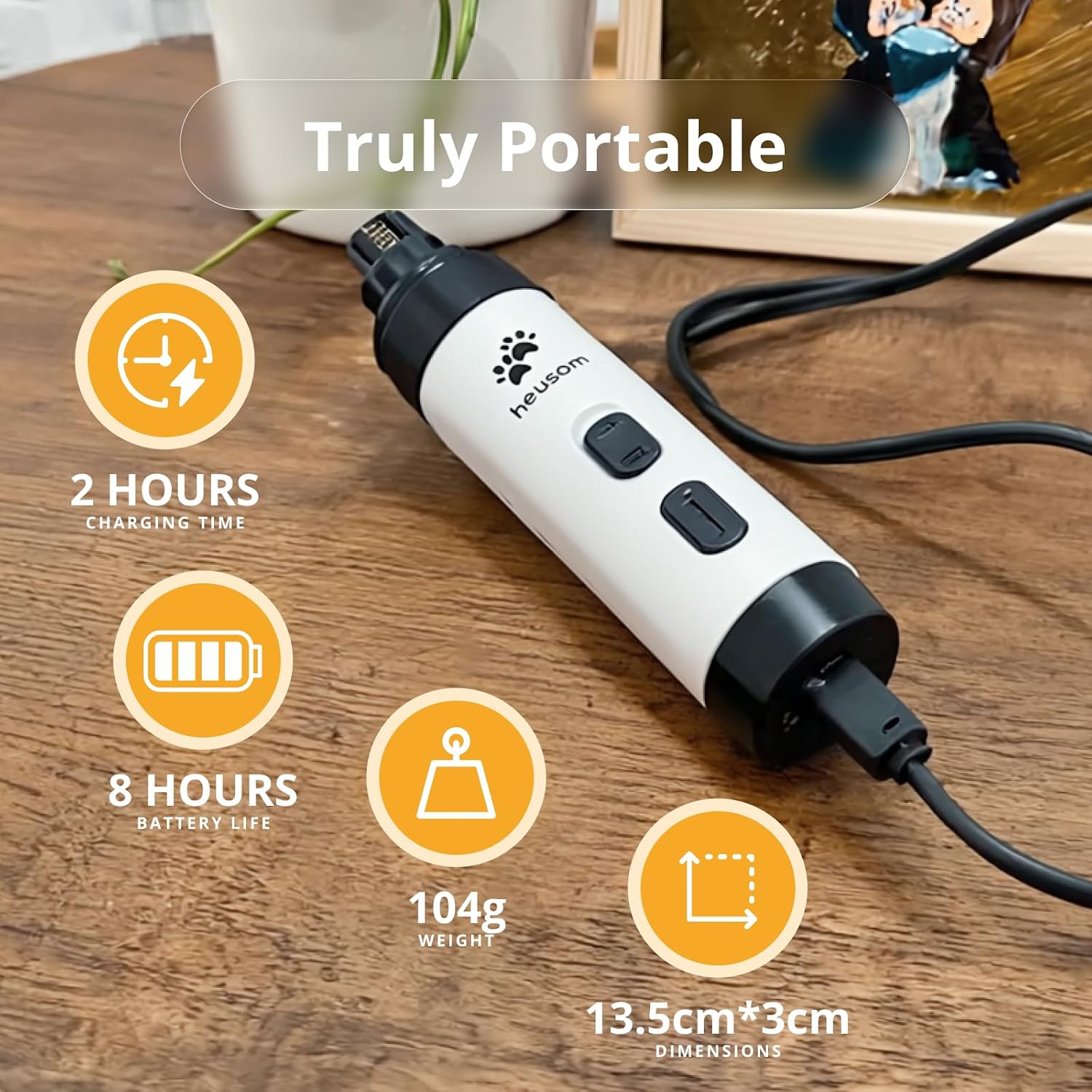 Detalle 2 de Heusom Silent Groom Pro Pet Nail Grinder — Whisper Quiet Claw Trimmer for Dogs, Cats, and More