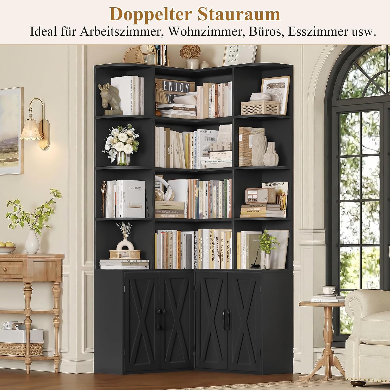 Thumbnail 4 de FirFurd P745 Corner Bookcase, Black, 17 Shelves and 4 Doors