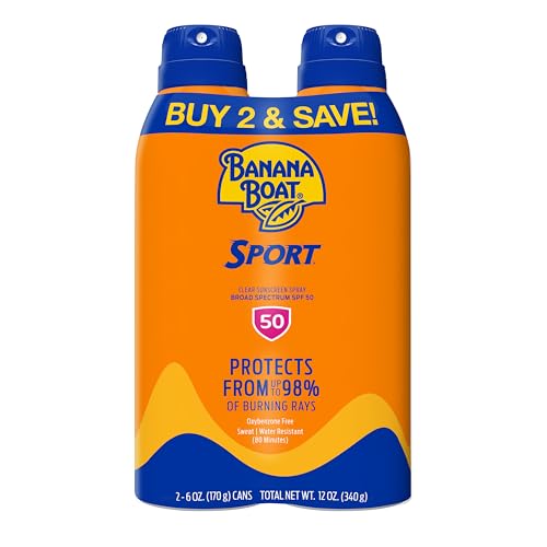 Detalle de Banana Boat Sport SPF 50 Sunscreen Spray (6 oz, 2 Pack) — Broad-Spectrum, Sweat & Water Resistant