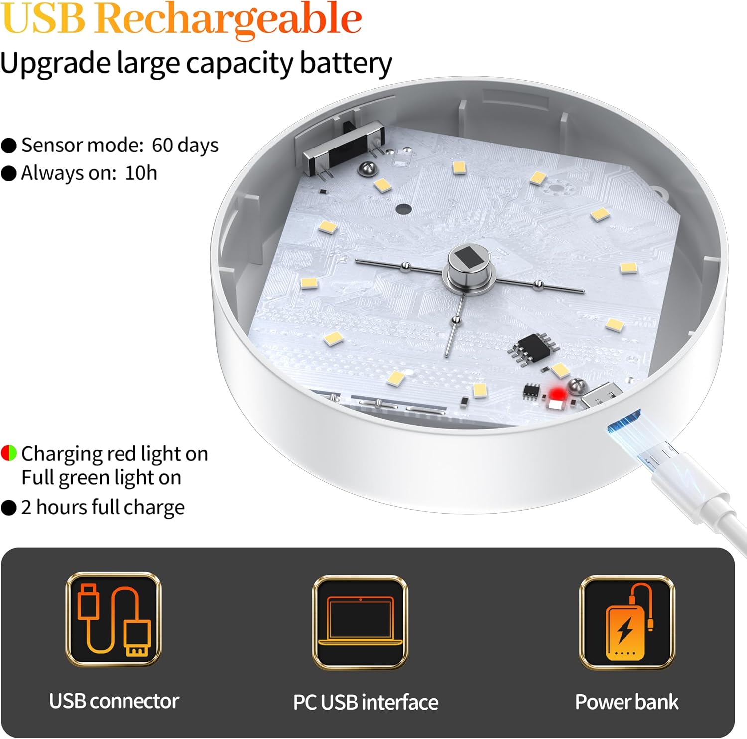 Thumbnail 1 de daphomeu 2er-Set Nachtlicht mit Bewegungsmelder (USB wiederaufladbar, kaltweiß) für innen