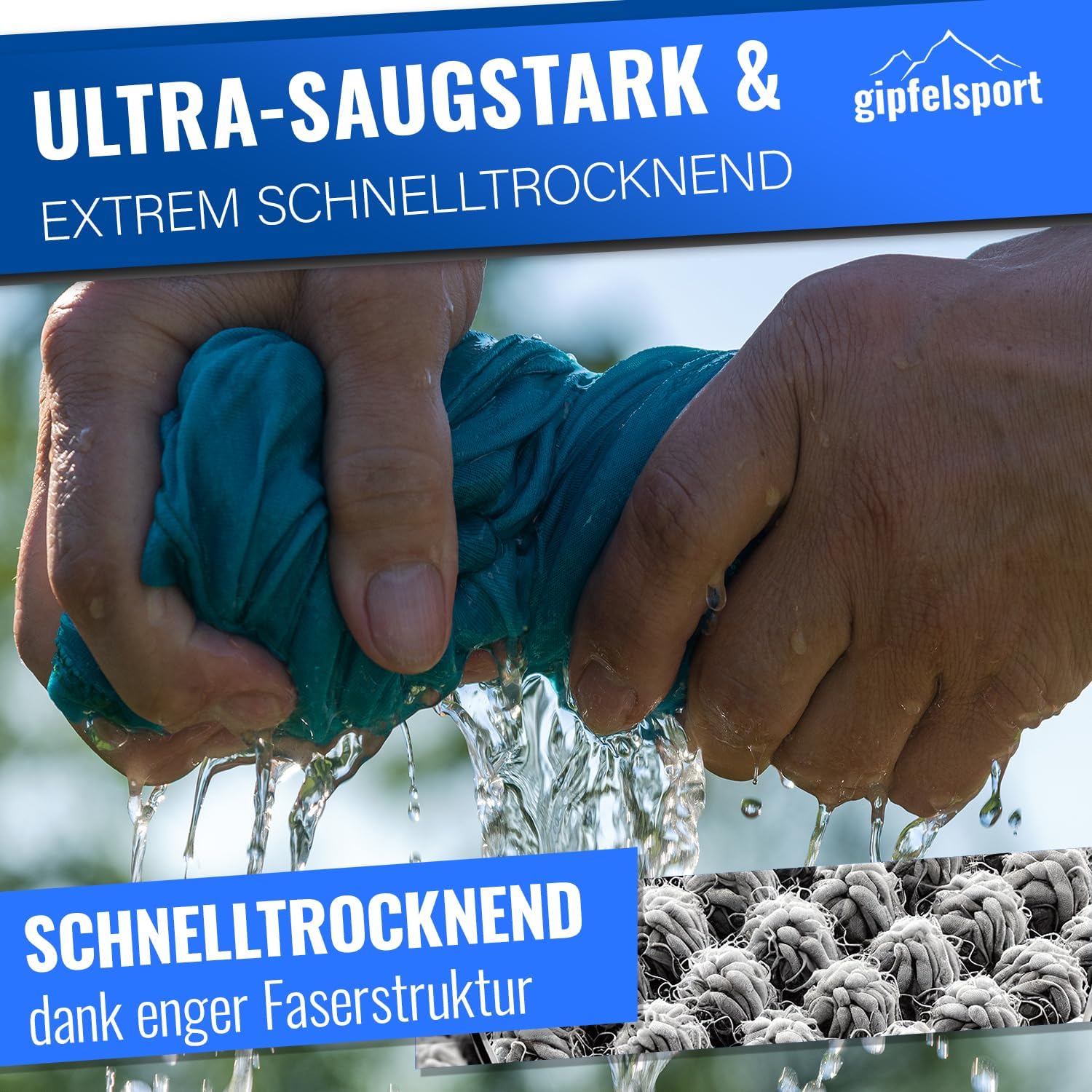 Thumbnail 3 de Gipfelsport Mikrofaser Handtuch 80x40 cm – kleines, schnelltrocknendes Reise- und Sporthandtuch in Hellblau