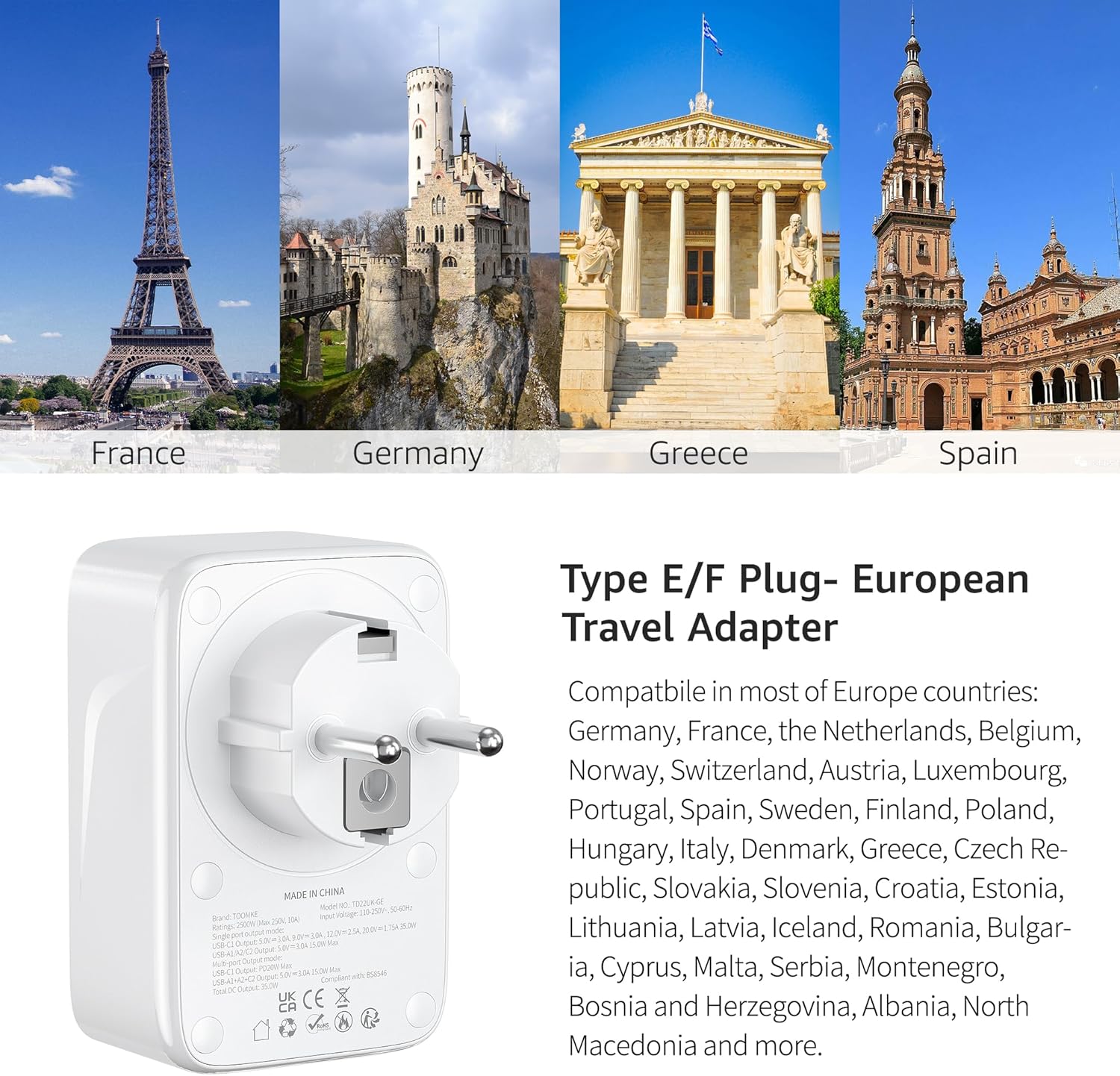 Thumbnail 4 de 2PCS European Plug Adapter PD 35W USB C