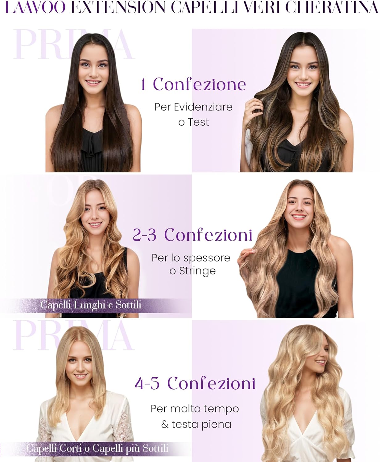 Detalle de LaaVoo Extension Capelli Veri Cheratina Nero Jet 50g – 35 cm, 50 Ciocche U-Scherzo per Uso Quotidiano