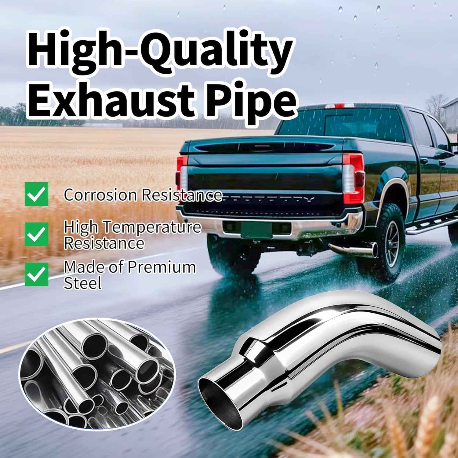 Thumbnail 5 de Universal Exhaust Tip Elbow Pipe (5 to 7 Inch) with Clamp, Chrome 135-Degree Fit for Car, Truck & Diesel