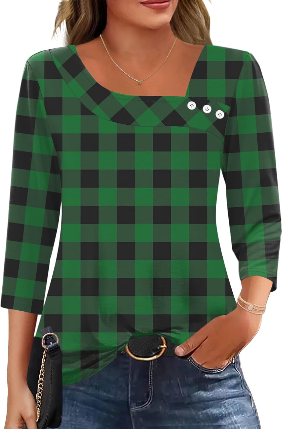 Thumbnail 6 de LOMON Women's 3/4 Length Sleeve Asymmetrical Neck Top
