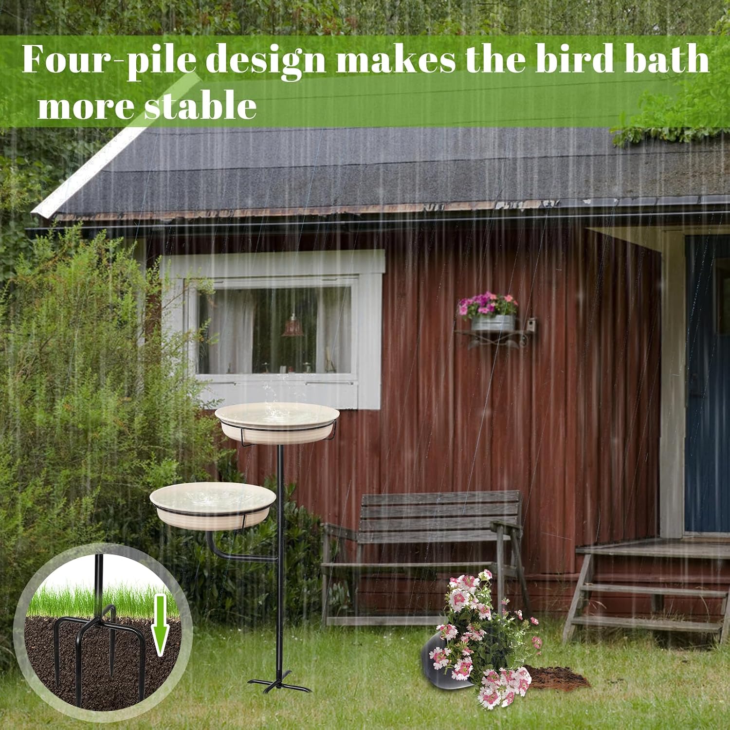 Detalle 2 de YALINKA US-QY20230812-01 Freestanding Bird Bath and Feeder, White