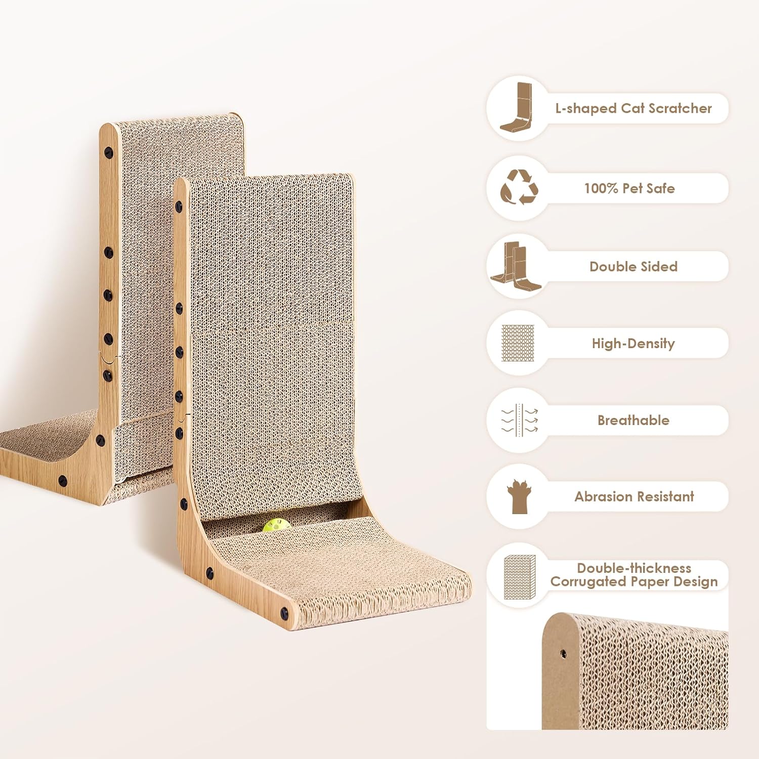 Thumbnail 1 de EHEYCIGA L Shape Vertical Cat Scratcher – 68cm High Cardboard Scratching Board for Indoor Cats