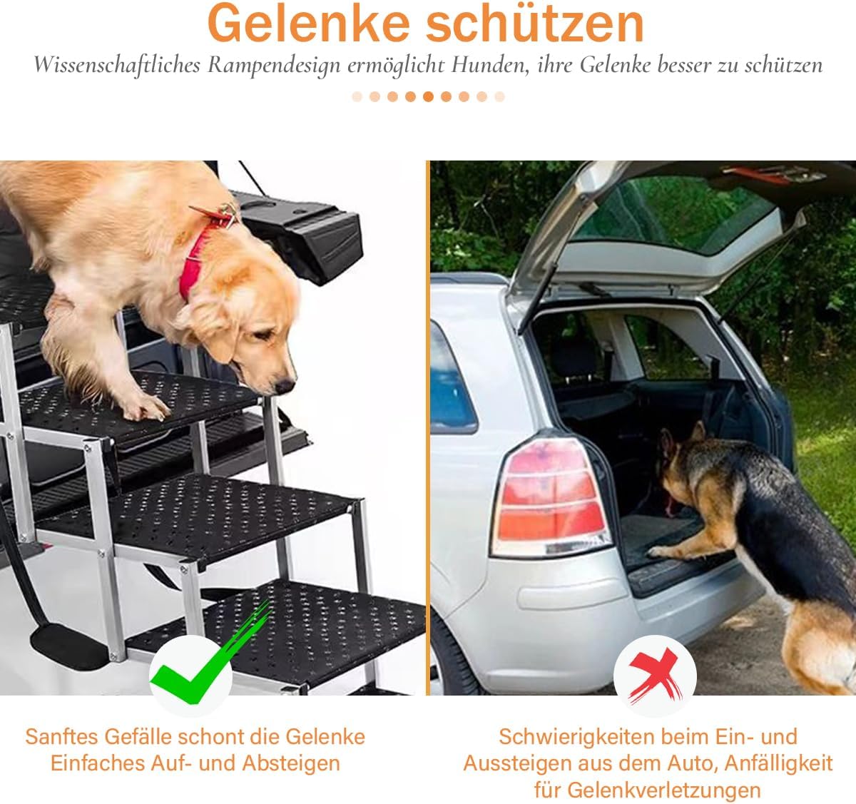 Detalle de Hundetreppe Auto 6 Stufen – Klappbar, Aluminium, bis 70 kg, 80 cm Hoch