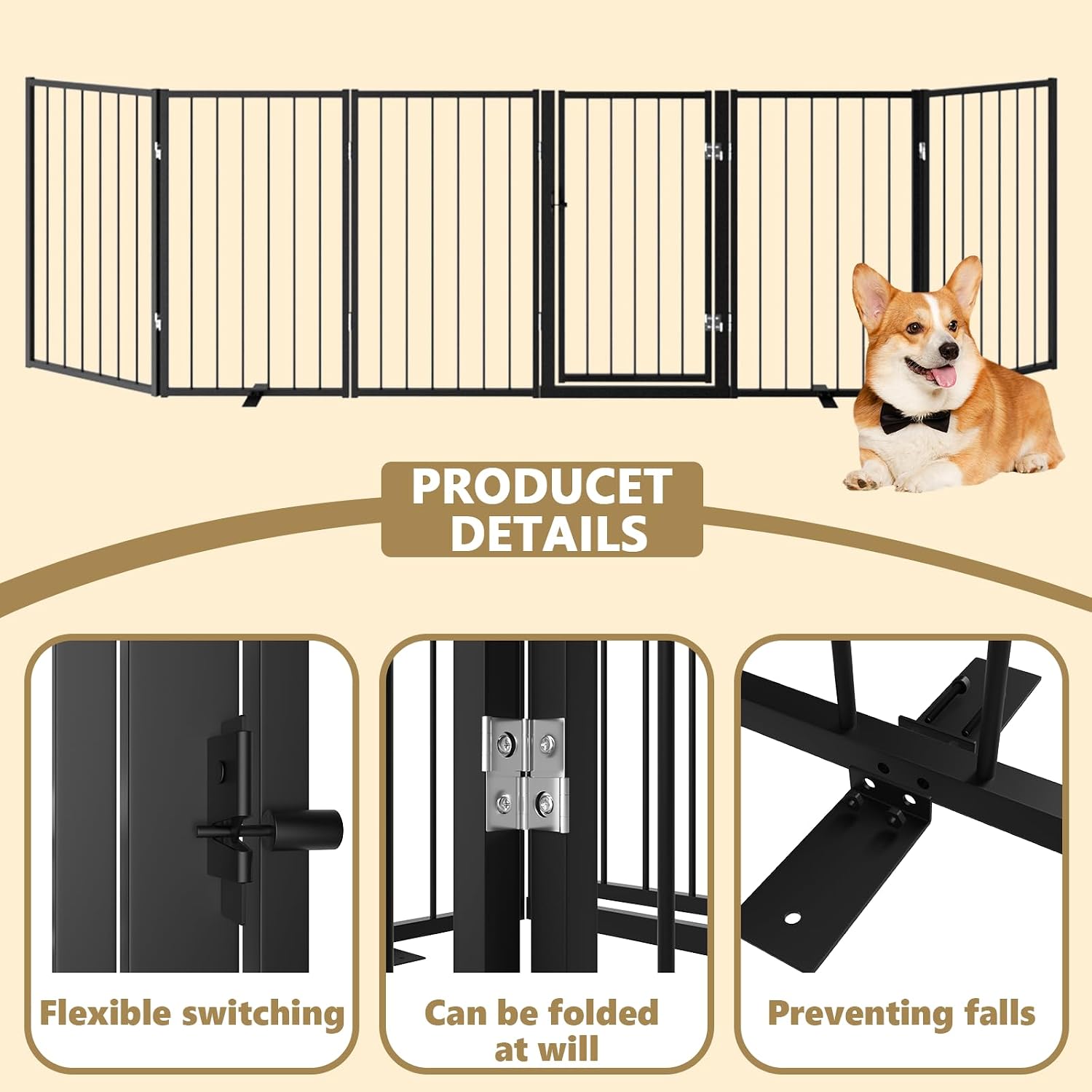 Thumbnail 1 de Xifamniy Free Standing Dog Gate with Door Walk Through (32'' Tall, 6 Panels, 120.5'' Wide) for Indoor & Outdoor Use