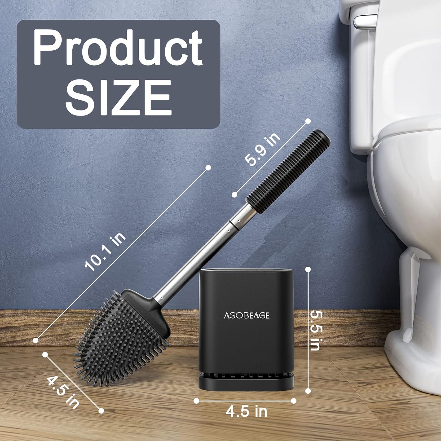 Thumbnail 1 de ASOBEAGE Silicone Toilet Brush with Wall-Mounted Holder (Black)