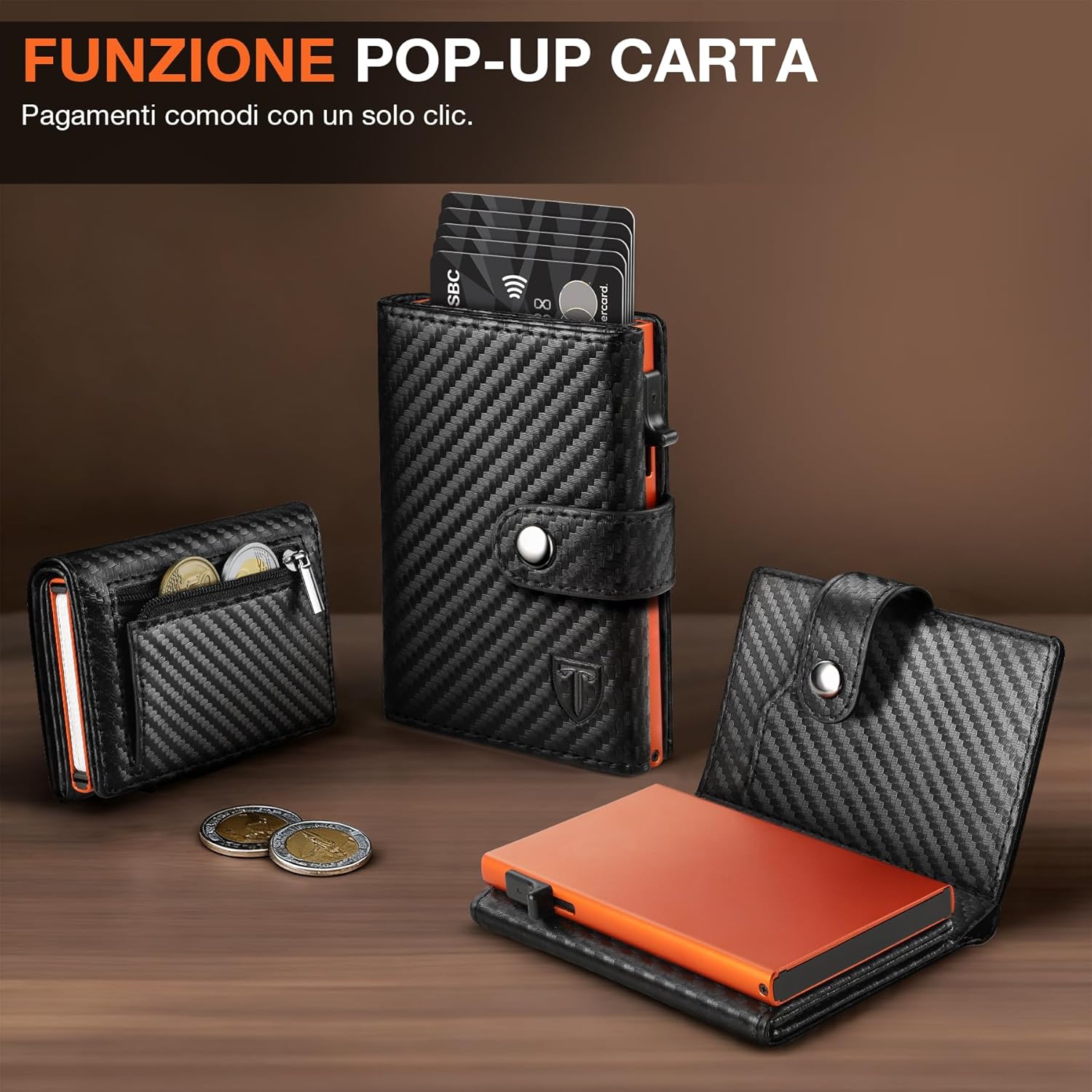 Thumbnail 4 de TENBST Portafoglio Uomo slim con portamonete esterno e protezione RFID/NFC