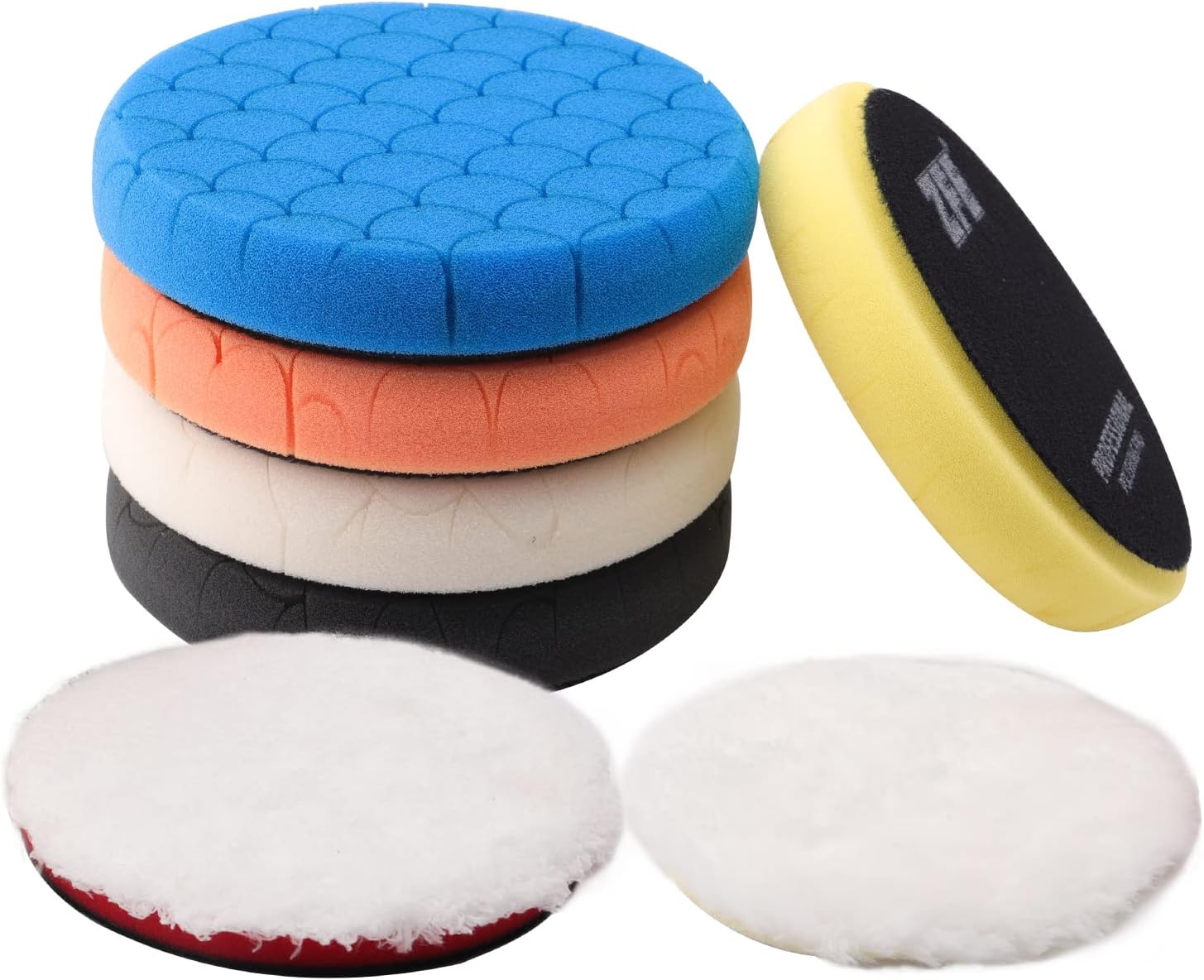 Detalle de ZFE Buffing & Polishing Pads Kit (7-Piece, 6.5-inch foam faces) for compounding, polishing, and waxing