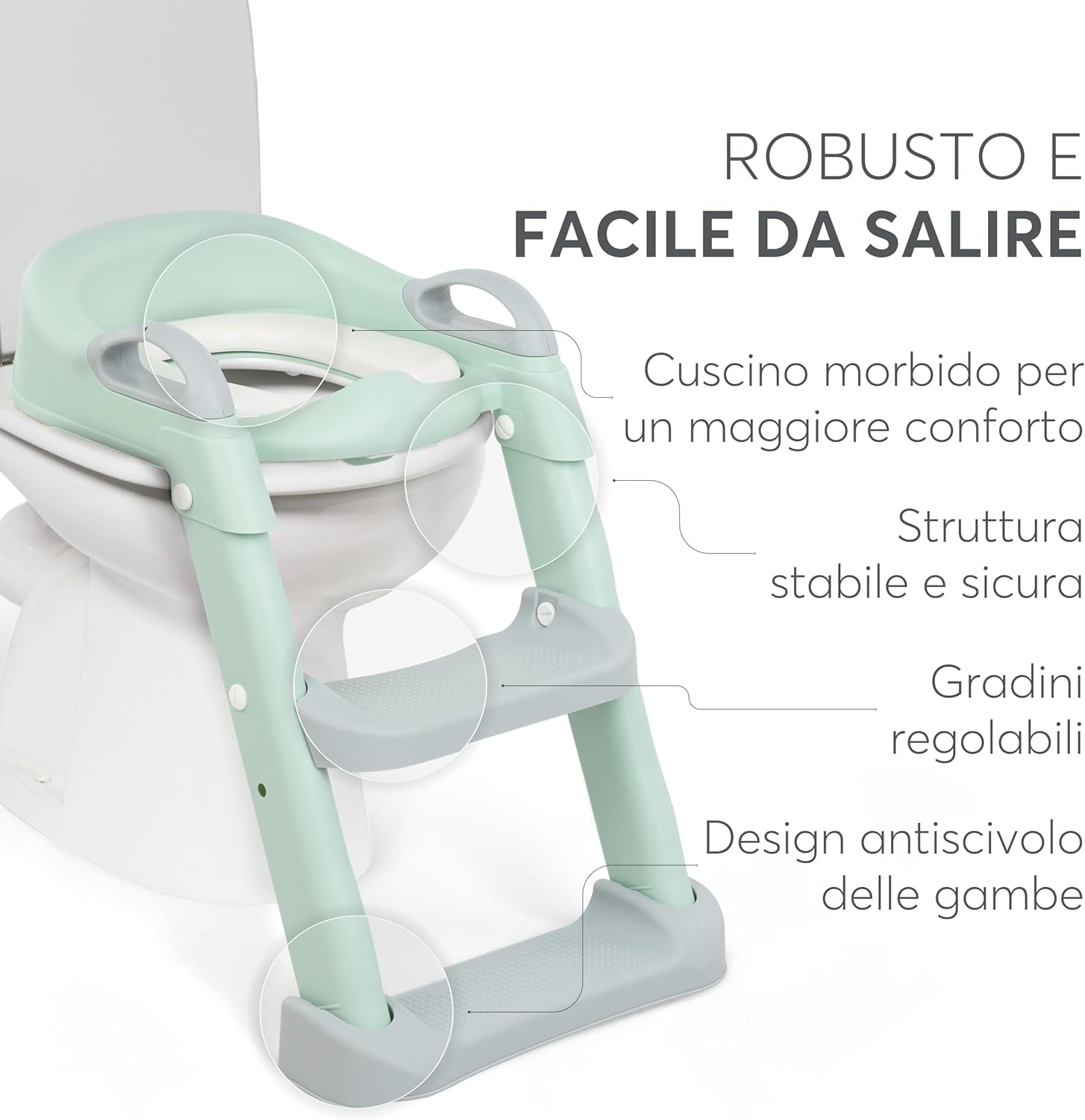 Thumbnail 6 de KikkaBoo Riduttore WC bambini con scaletta LEA – Educatore da toilette, pieghevole e regolabile, design anatomico, imbottitura rimovibile, maniglie, antiscivolo, 18+ mesi, colore Menta