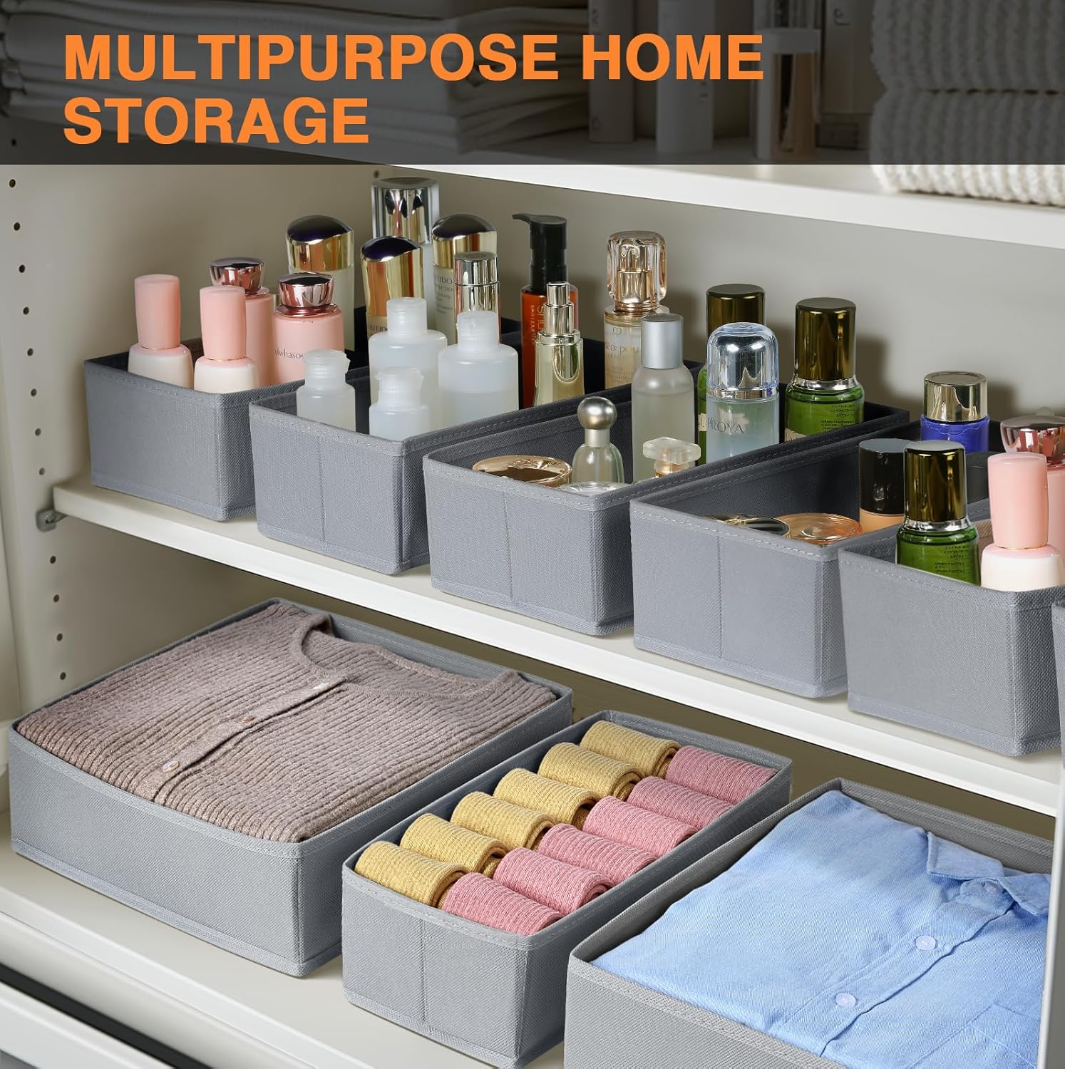 Detalle de Homsorout Kleiderschrank-Organizer im 12er-Set: faltbare Schubladenboxen für Kleidung, Socken & BHs (Grau)