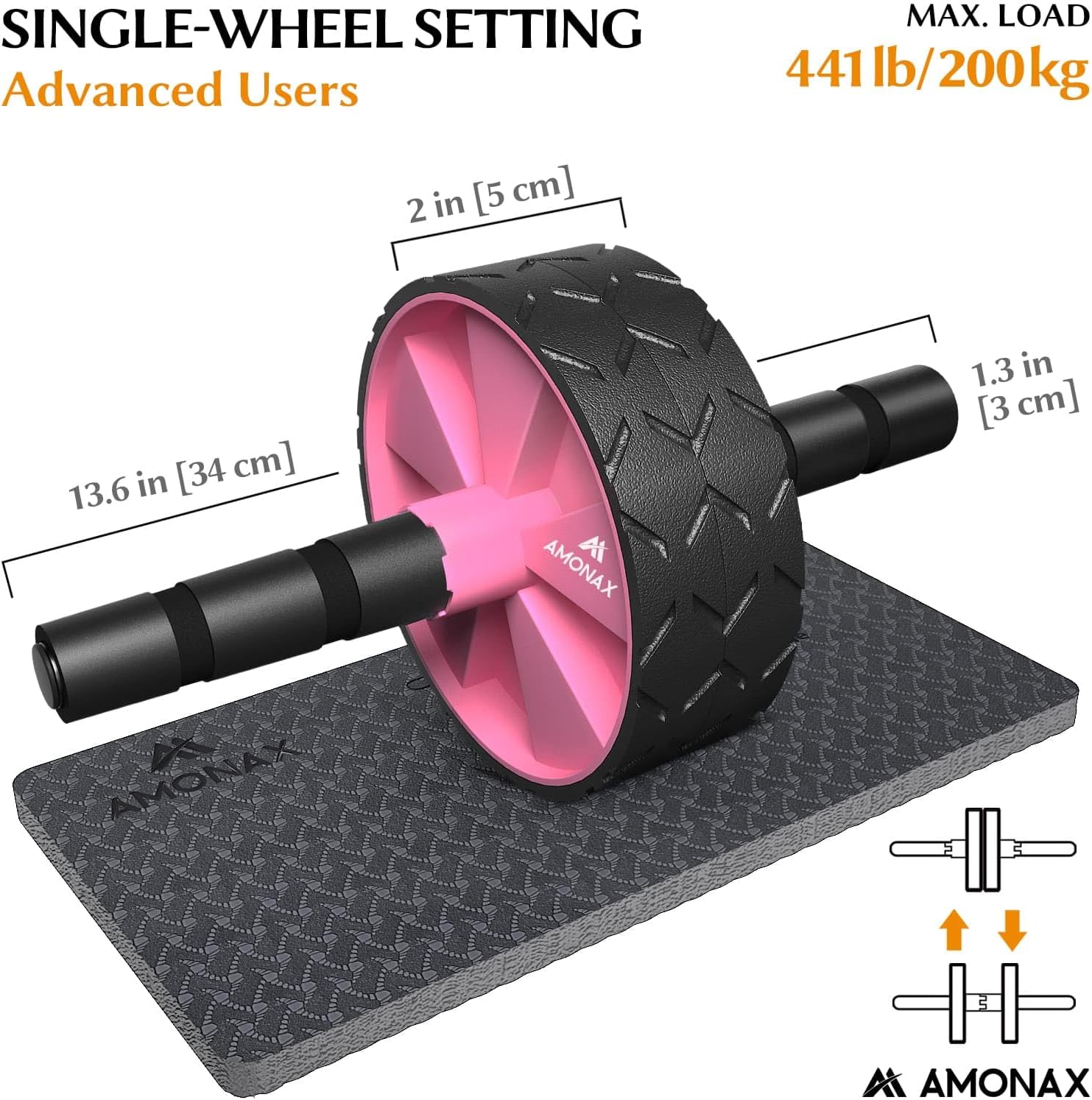 Detalle de Amonax Convertible Ab Wheel Roller with Large Knee Mat – Dual Wheel Core Trainer for Home or Gym