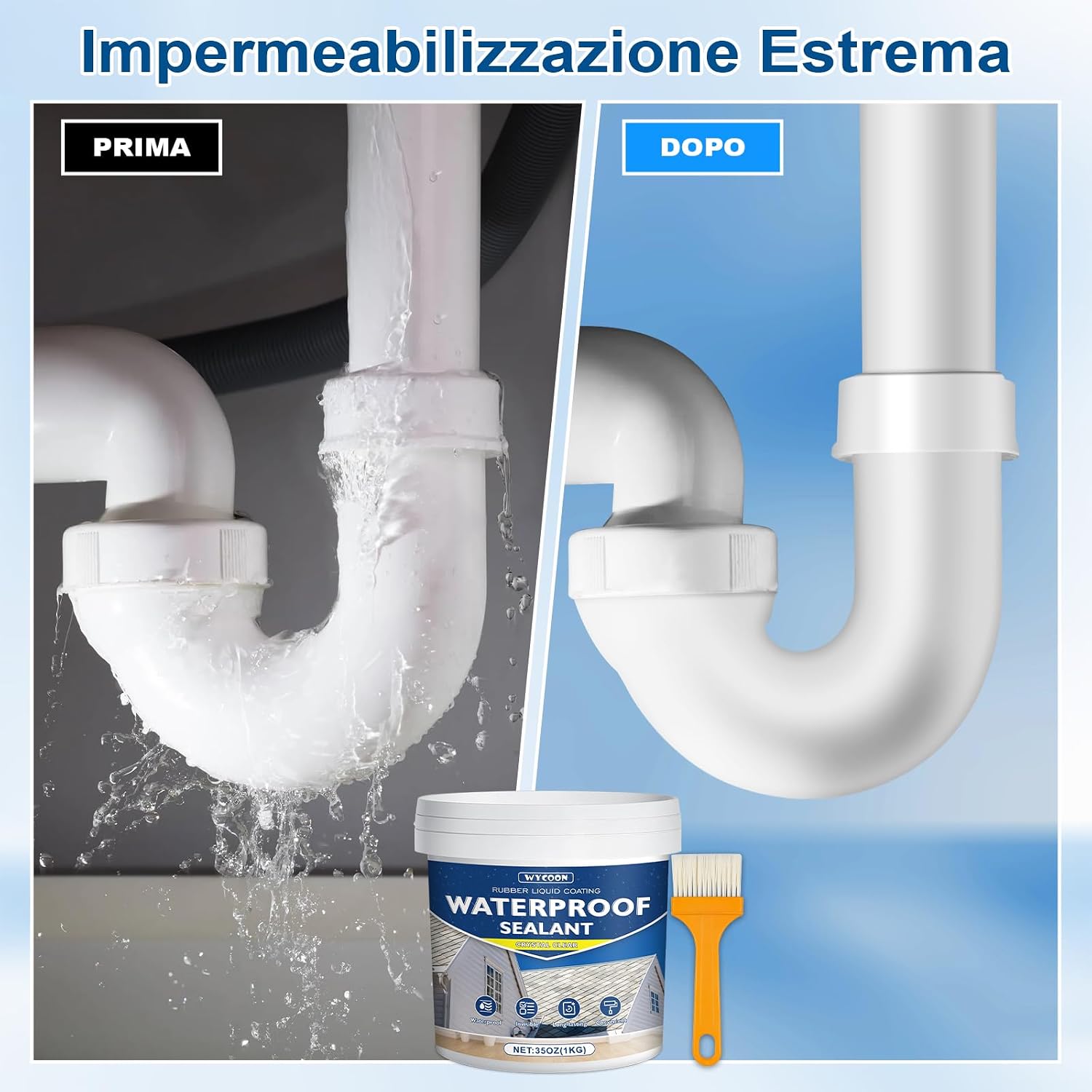 Thumbnail 2 de Sigillante impermeabile liquido trasparente 1 kg (invisibile) a base acqua per interni ed esterni