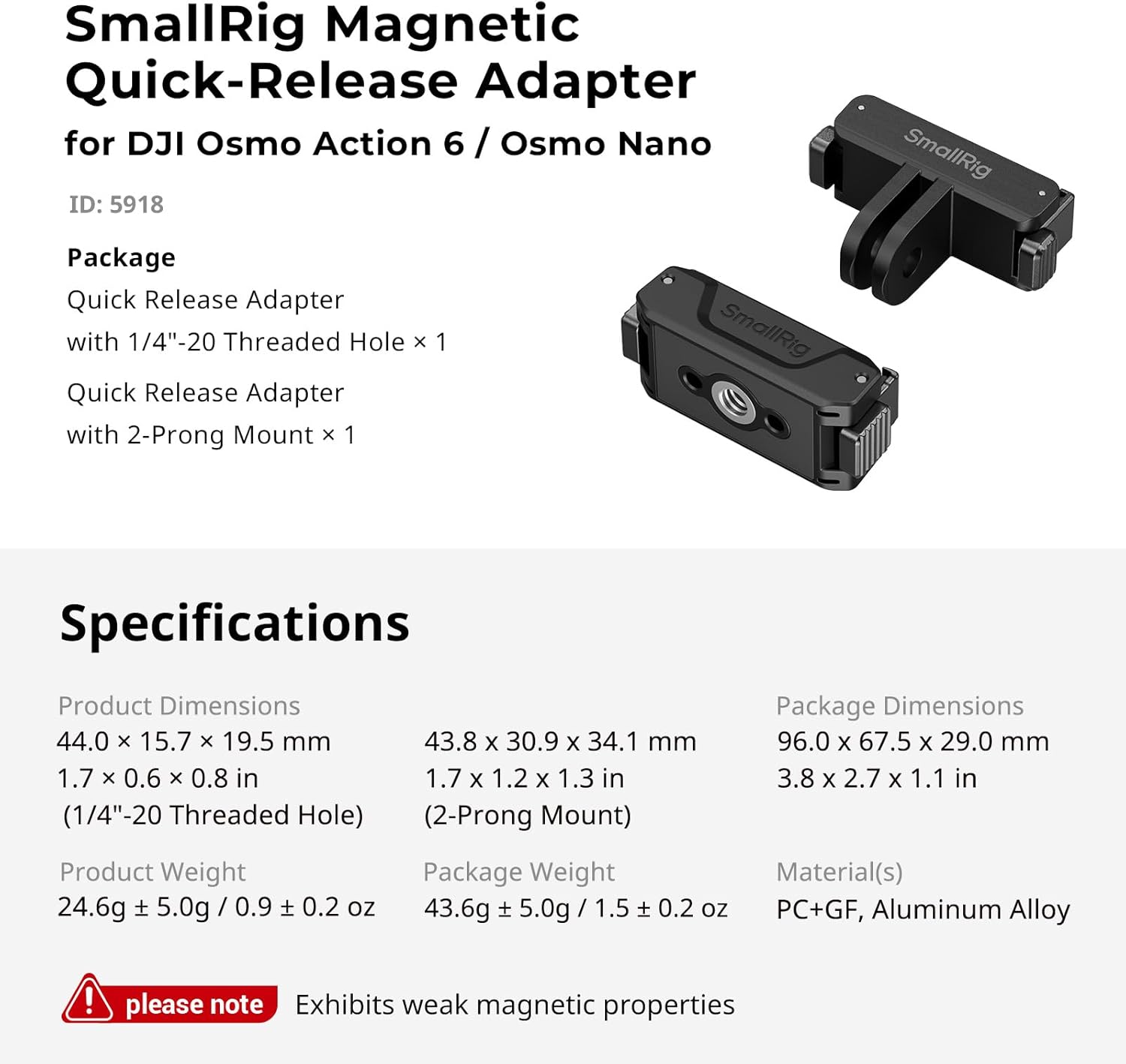 Thumbnail 6 de SmallRig Action 6 / Nano Adaptateur Magnétique à Dégagement Rapide pour DJI Osmo Action 6 et Osmo Nano ( Lot de 2 )