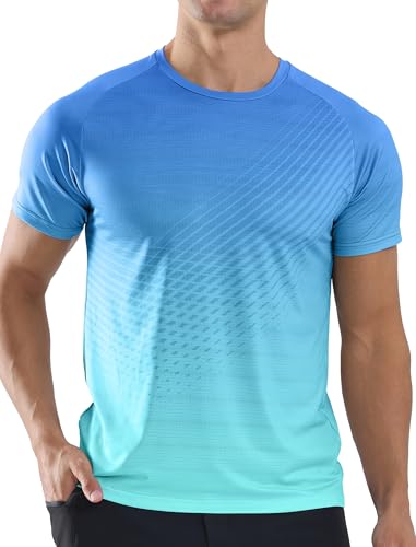 Detalle de Veepro Men’s Gradient Blue Moisture-Wicking Gym T-Shirt, Short Sleeve