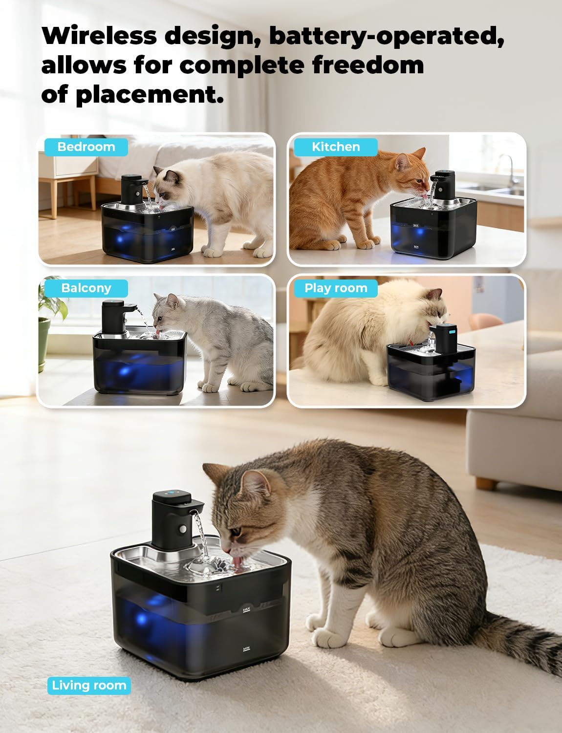 Thumbnail 1 de KYG Fontanella per Gatti Senza Fili 3L: fontana automatica silenziosa con sensore e batteria da 4000 mAh