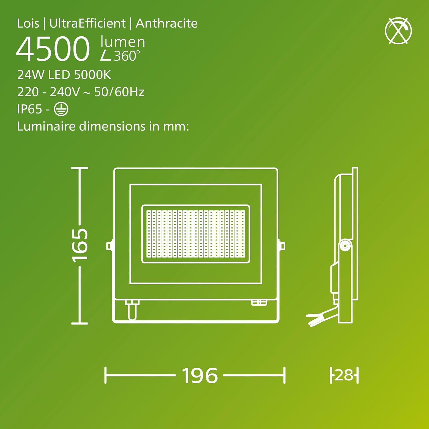 Thumbnail 2 de PHILIPS Lois UltraEfficient Outdoor Floodlight (24 W, 5000 K) – Without Motion Sensor