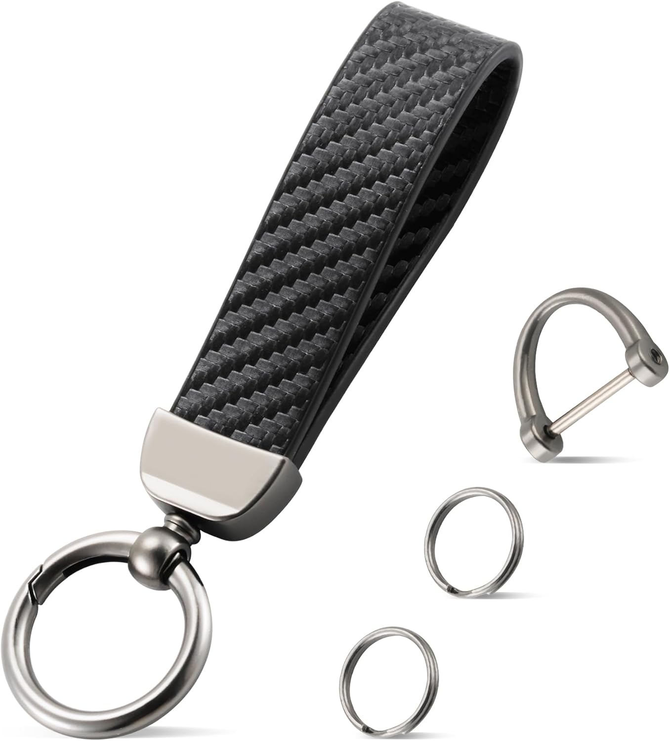 JUSTTOP Leather Keychain Carbon Fiber Ring