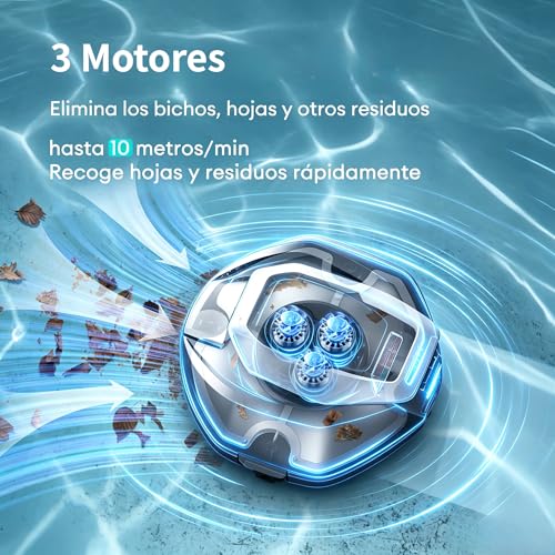 Detalle de Pooleco Robot Aspirador Piscina sin Cable con Flotador y 3 Motores – limpieza de fondo eficiente
